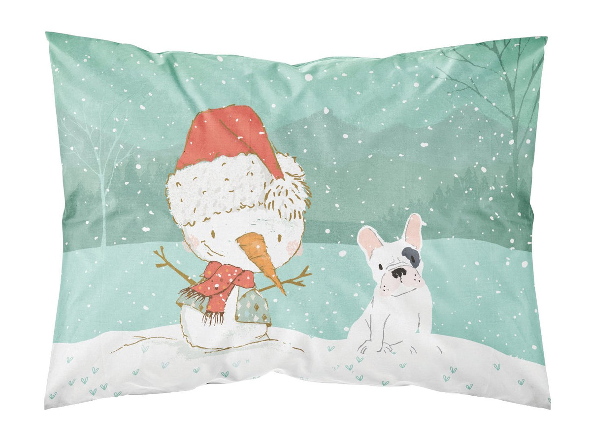 Piebald French Bulldog Snowman Christmas Fabric Standard Pillowcase CK2087PILLOWCASE by Caroline&#39;s Treasures
