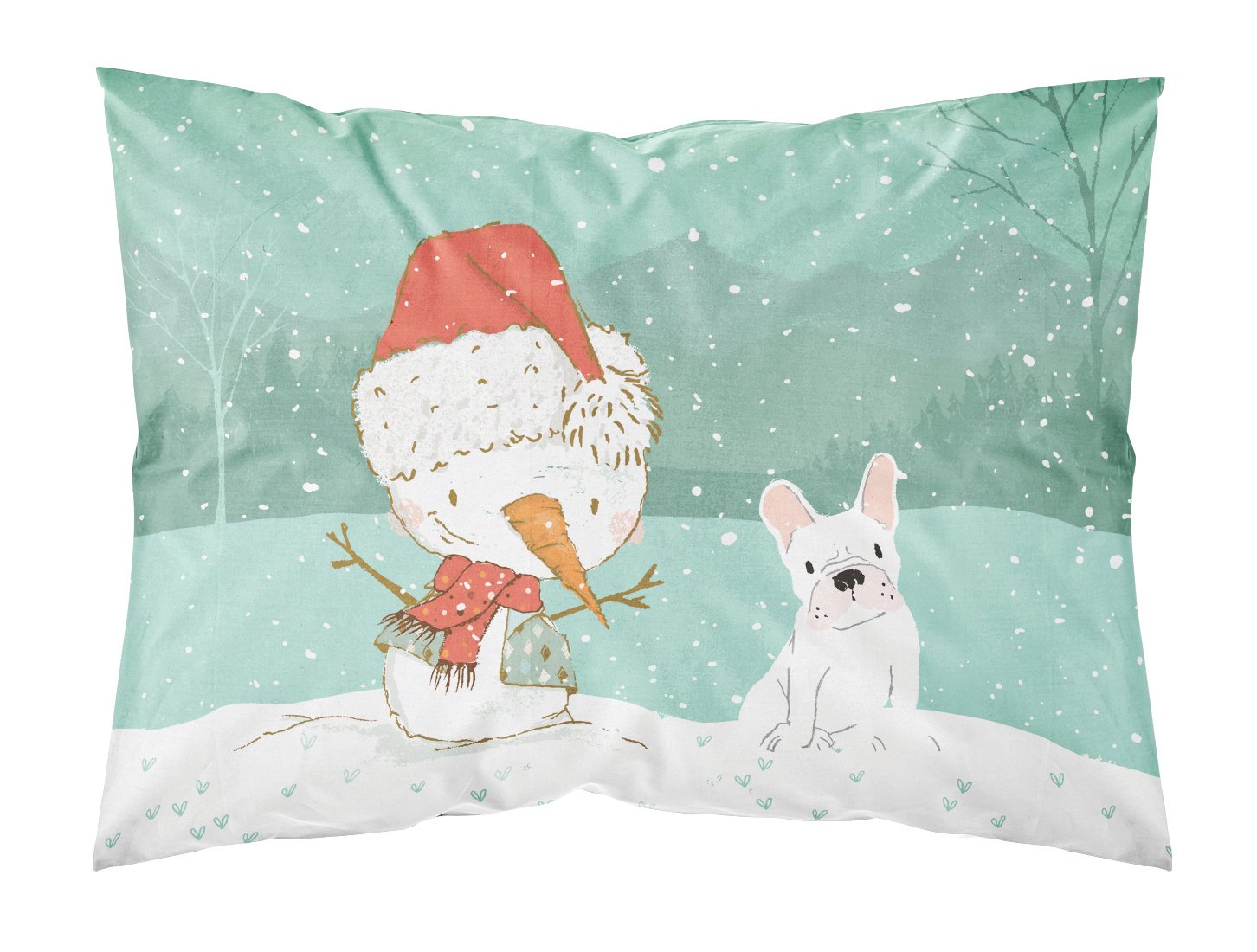 Caroline's Treasures White French Bulldog Snowman Christmas Standard Pillowcase – Artistic Decorative Front, White Back CK2088PILLOWCASE