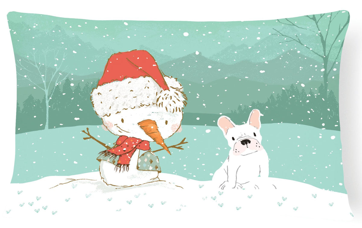 White French Bulldog Snowman Christmas Canvas Fabric Decorative Pillow CK2088PW1216 by Caroline&#39;s Treasures