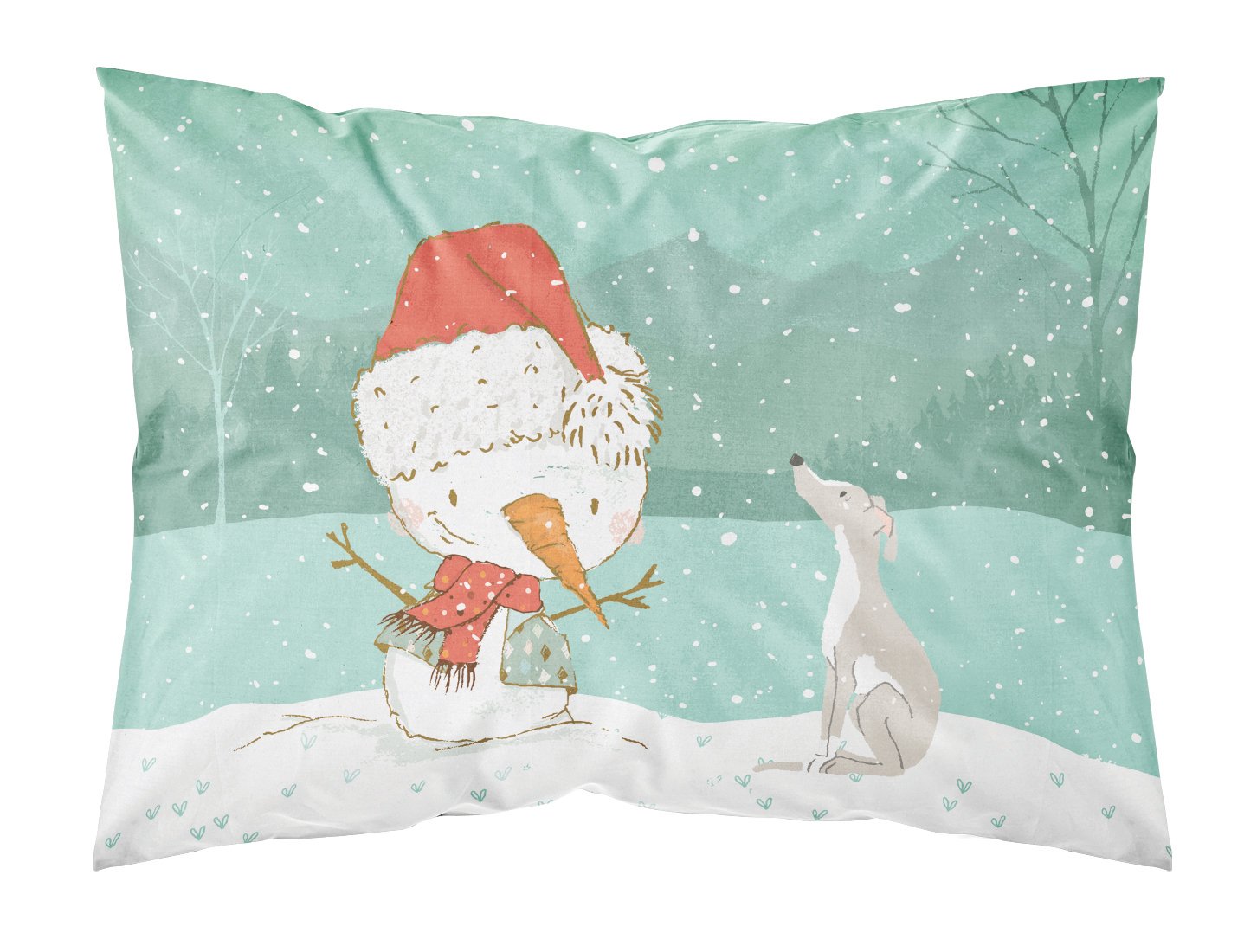 Italian Greyhound Snowman Christmas Fabric Standard Pillowcase CK2089PILLOWCASE by Caroline's Treasures