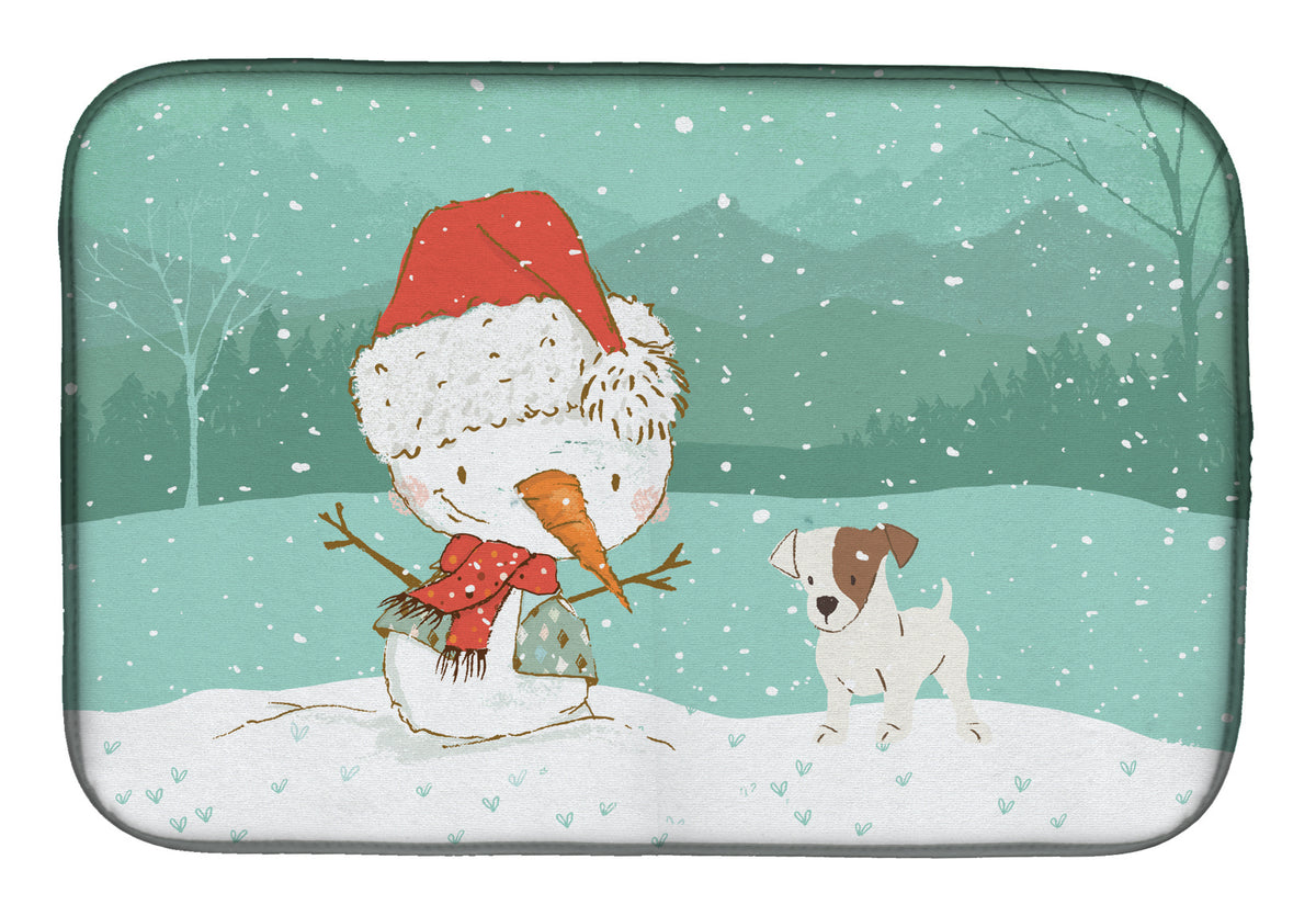 Jack Russell Terrier Snowman Christmas Dish Drying Mat CK2090DDM