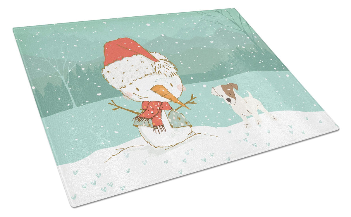 Jack Russell Terrier Snowman Christmas Glass Cutting Board Large CK2090LCB by Caroline&#39;s Treasures