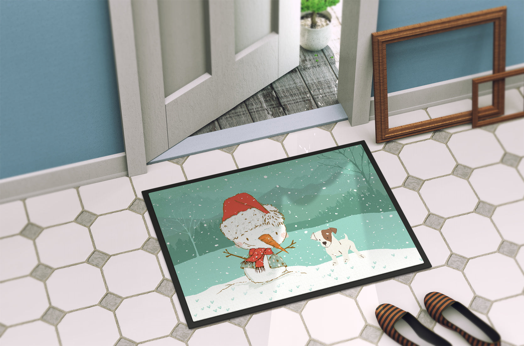 Jack Russell Terrier Snowman Christmas Indoor or Outdoor Mat 18x27 CK2090MAT - the-store.com