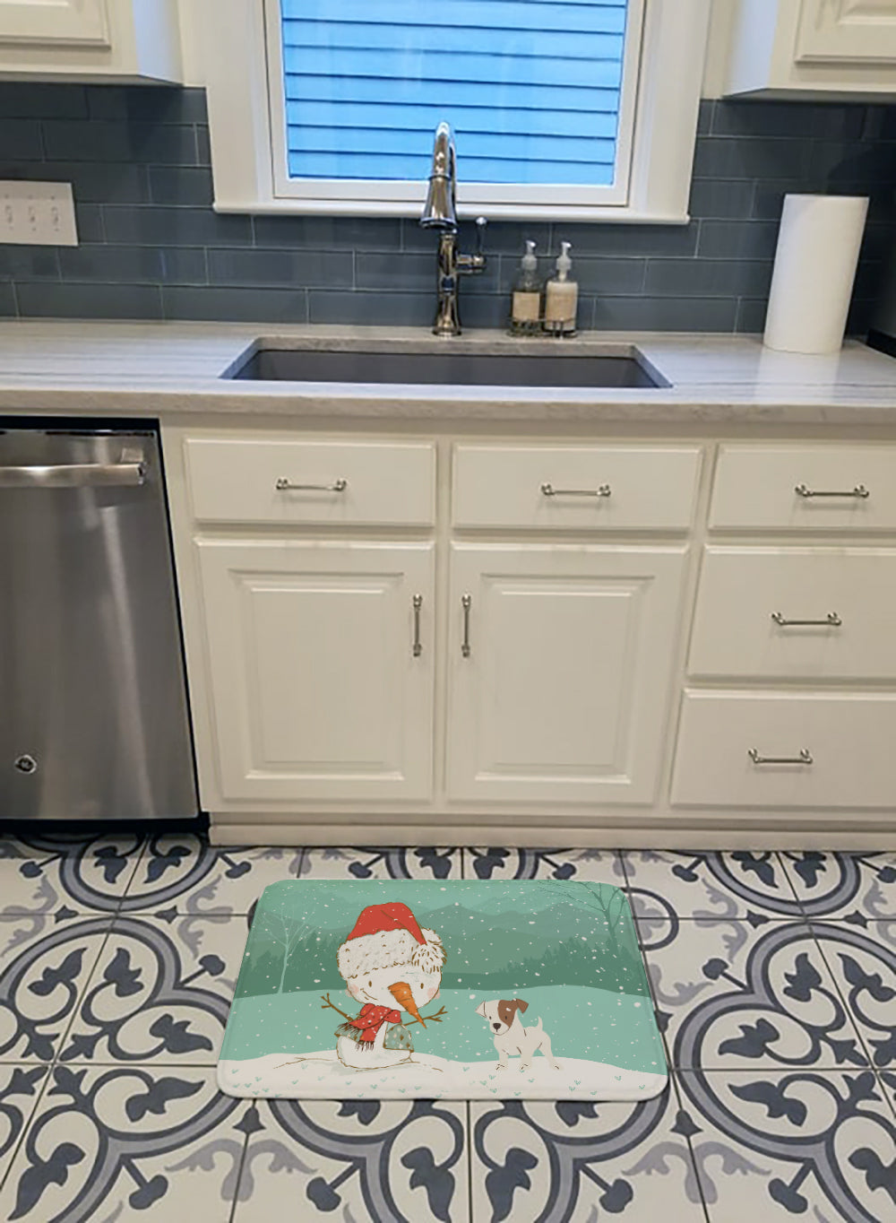 Jack Russell Terrier Snowman Christmas Machine Washable Memory Foam Mat CK2090RUG - the-store.com