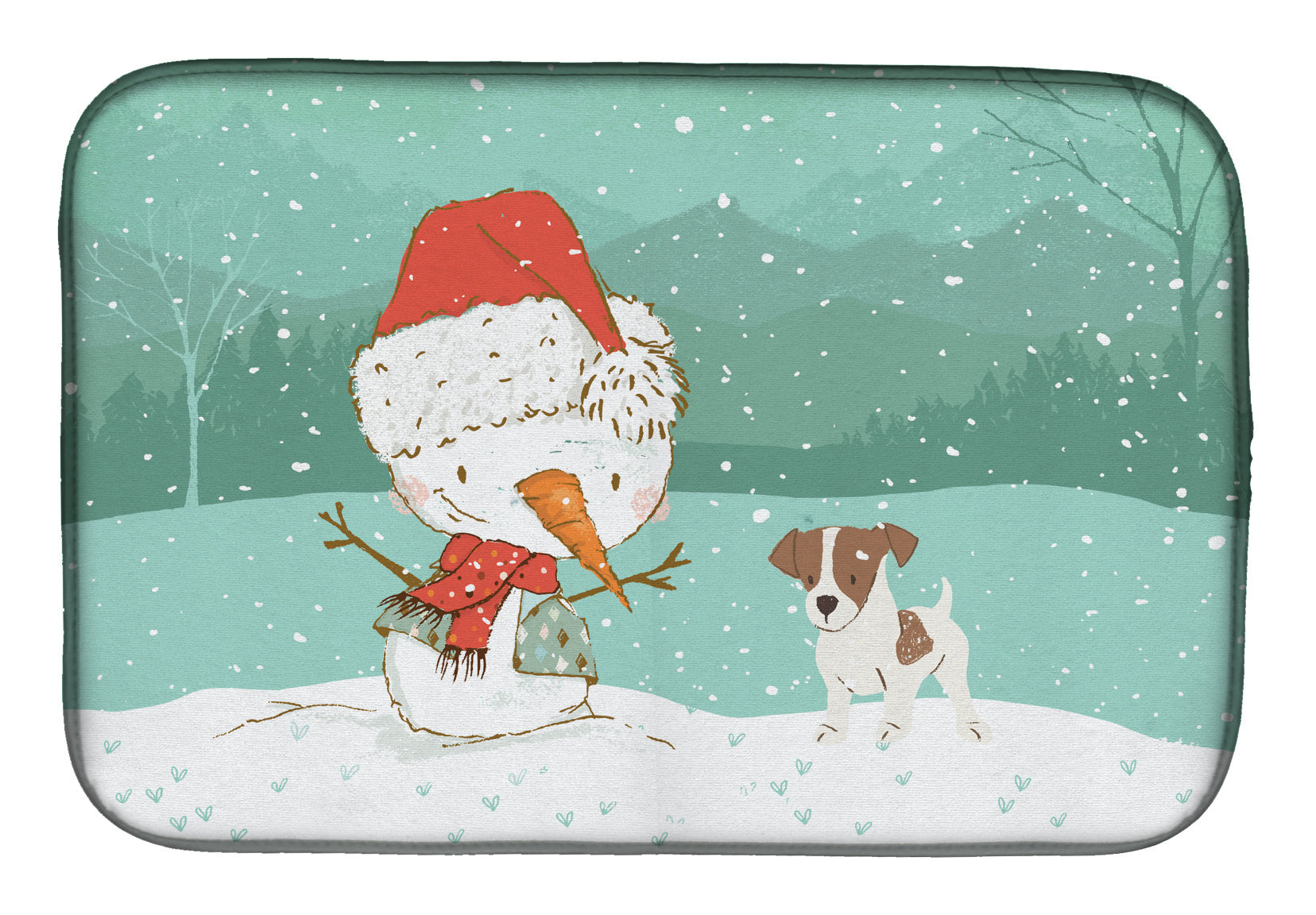 Jack Russell Terrier #2 Snowman Christmas Dish Drying Mat CK2091DDM