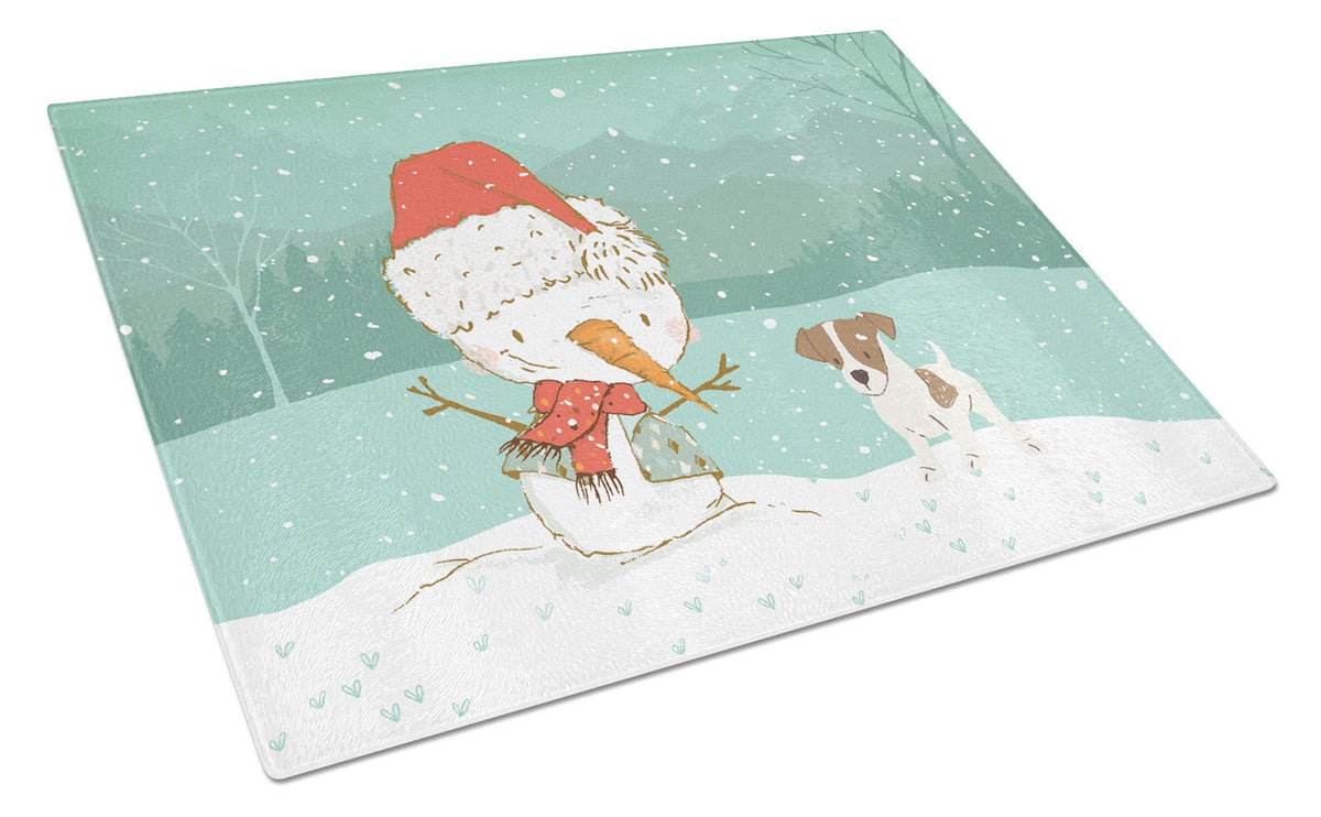 Jack Russell Terrier #2 Snowman Christmas Glass Cutting Board Large CK2091LCB by Caroline&#39;s Treasures