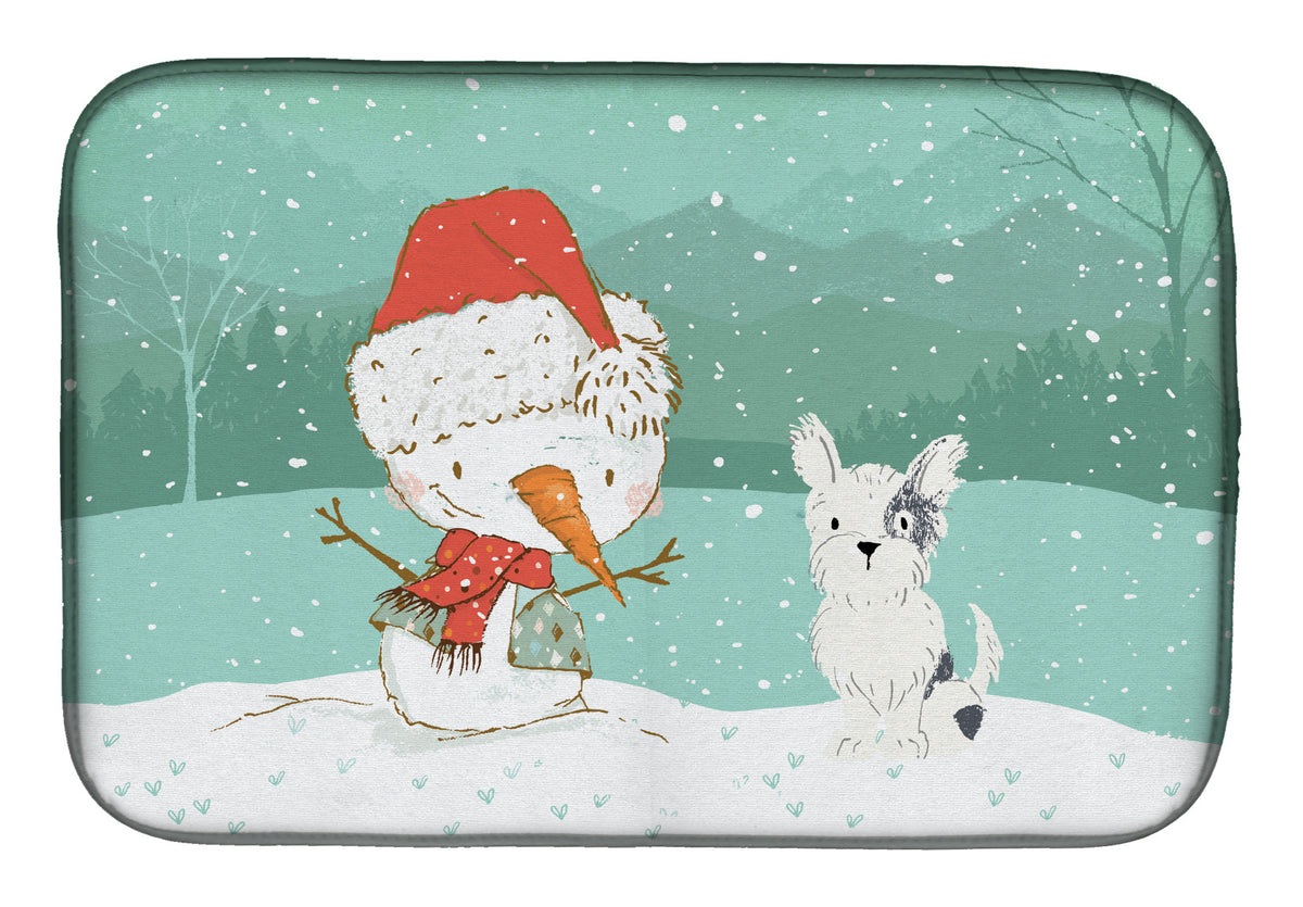 Black and White Terrier Snowman Christmas Dish Drying Mat CK2095DDM  the-store.com.