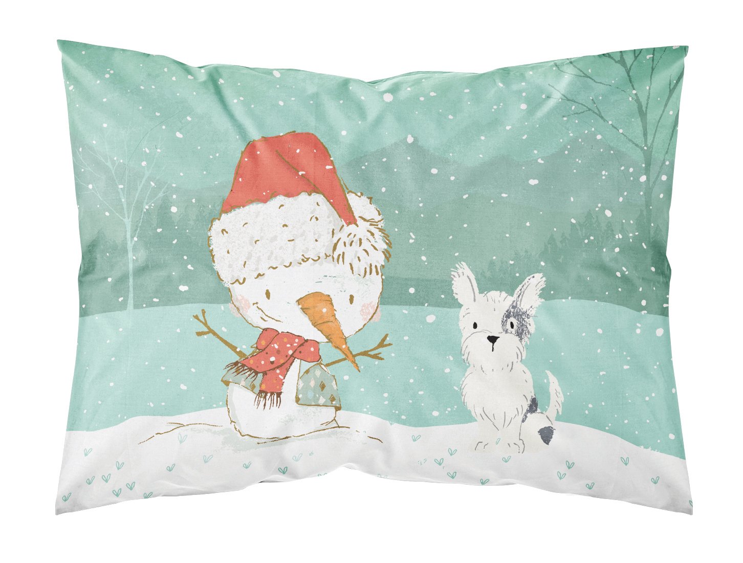 Black and White Terrier Snowman Christmas Fabric Standard Pillowcase CK2095PILLOWCASE by Caroline's Treasures
