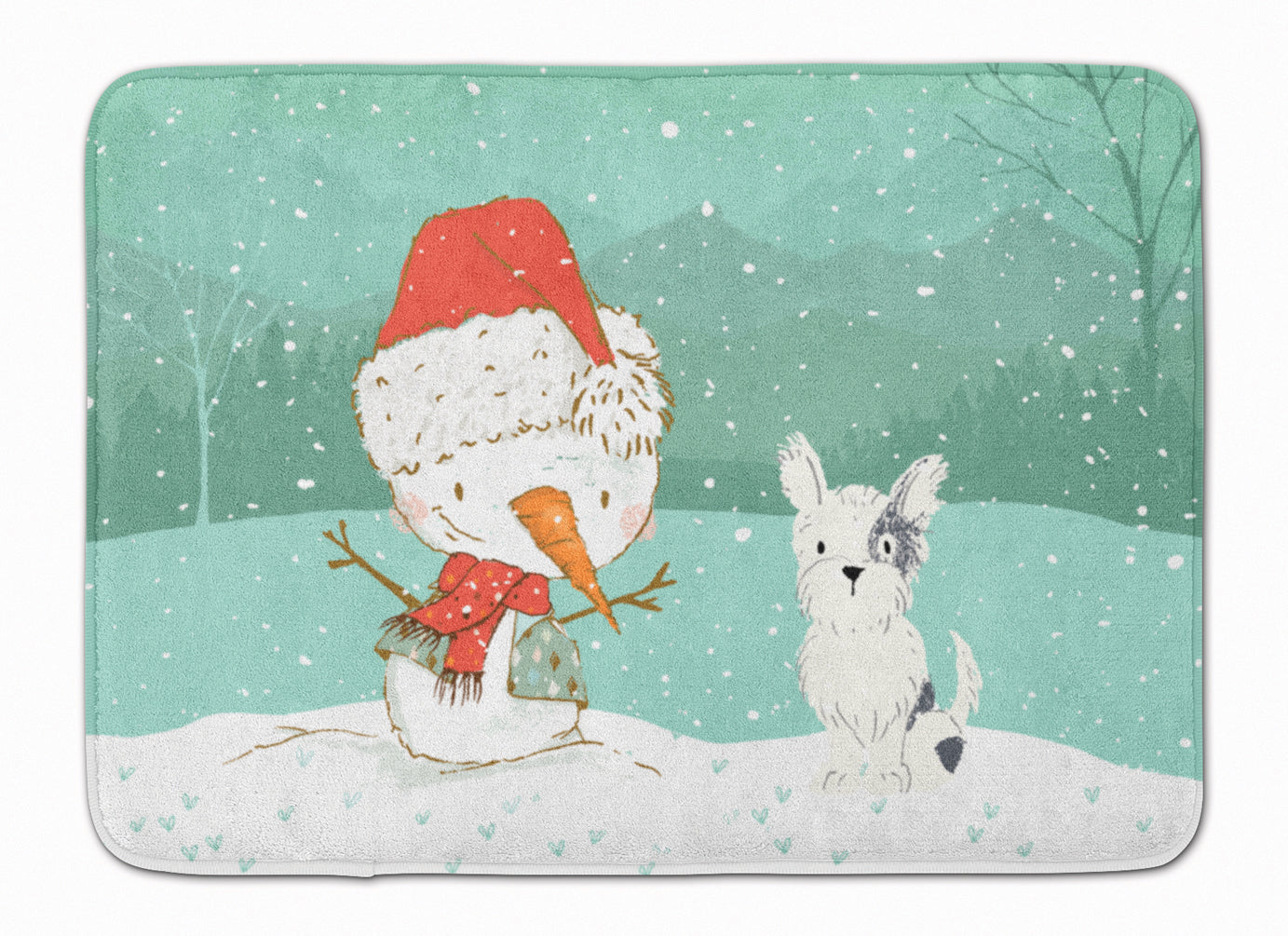 Black and White Terrier Snowman Christmas Machine Washable Memory Foam Mat CK2095RUG - the-store.com