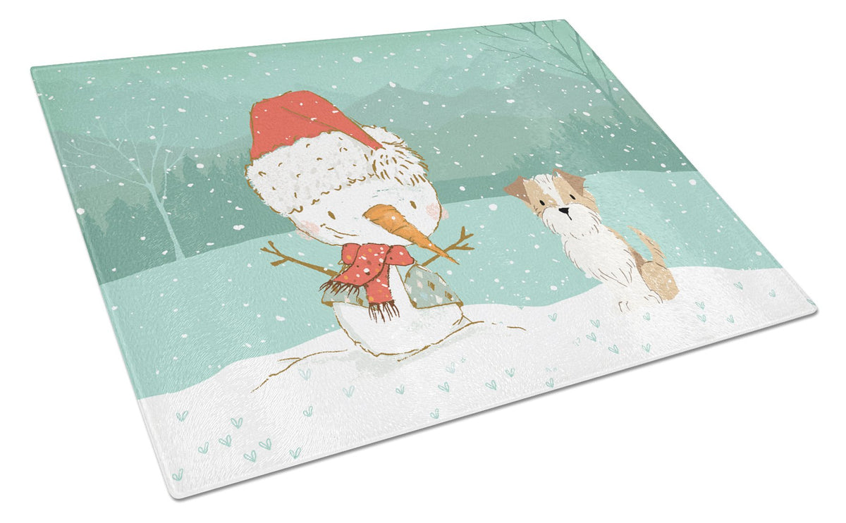 Brown and White Terrier Snowman Christmas Glass Cutting Board Large CK2096LCB by Caroline&#39;s Treasures