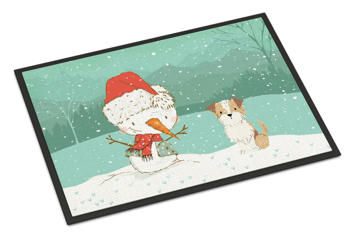 Brown and White Terrier Snowman Christmas Indoor or Outdoor Mat 18x27 CK2096MAT - the-store.com