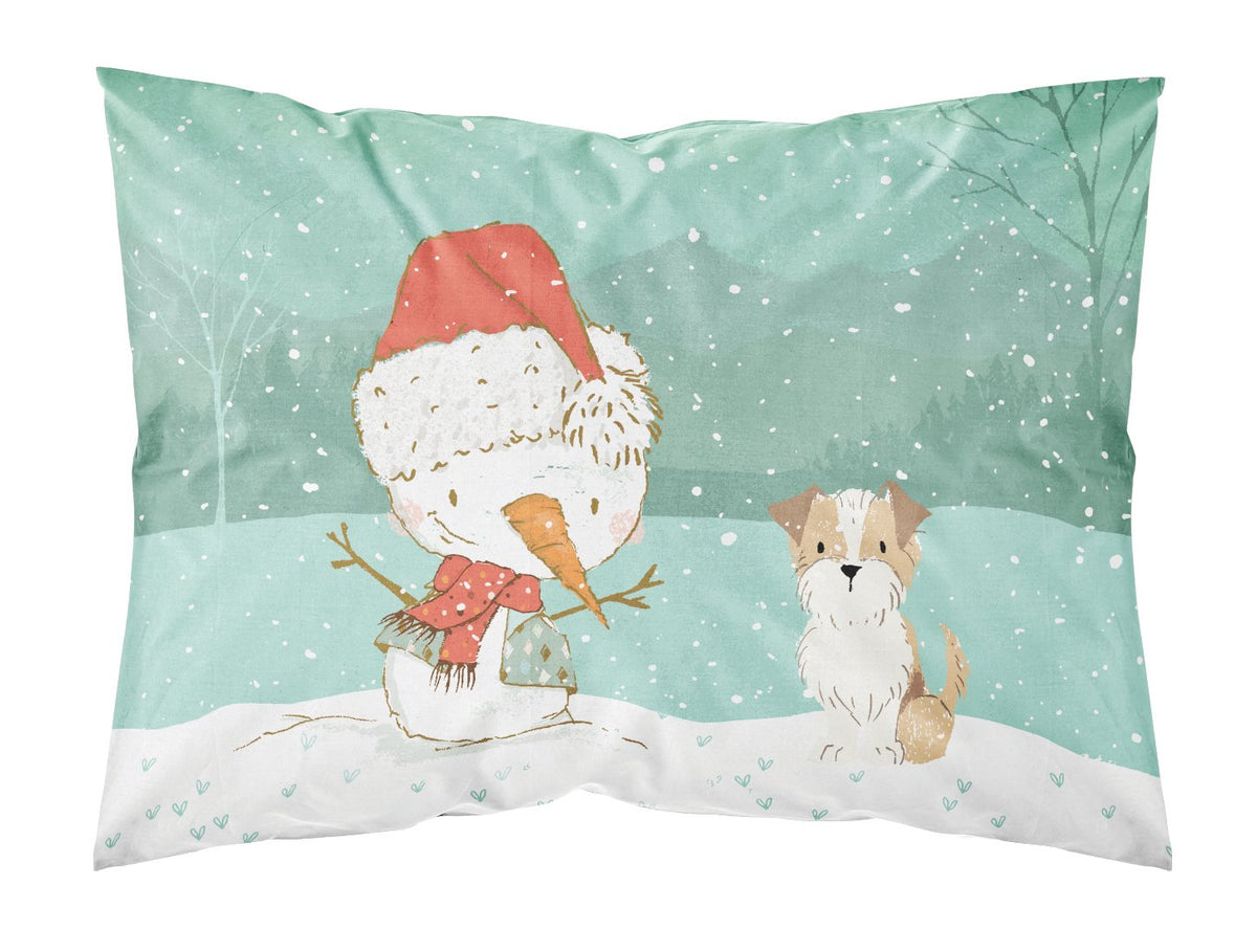 Brown and White Terrier Snowman Christmas Fabric Standard Pillowcase CK2096PILLOWCASE by Caroline&#39;s Treasures