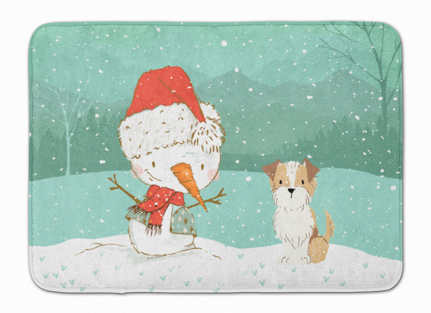 Brown and White Terrier Snowman Christmas Machine Washable Memory Foam Mat CK2096RUG - the-store.com