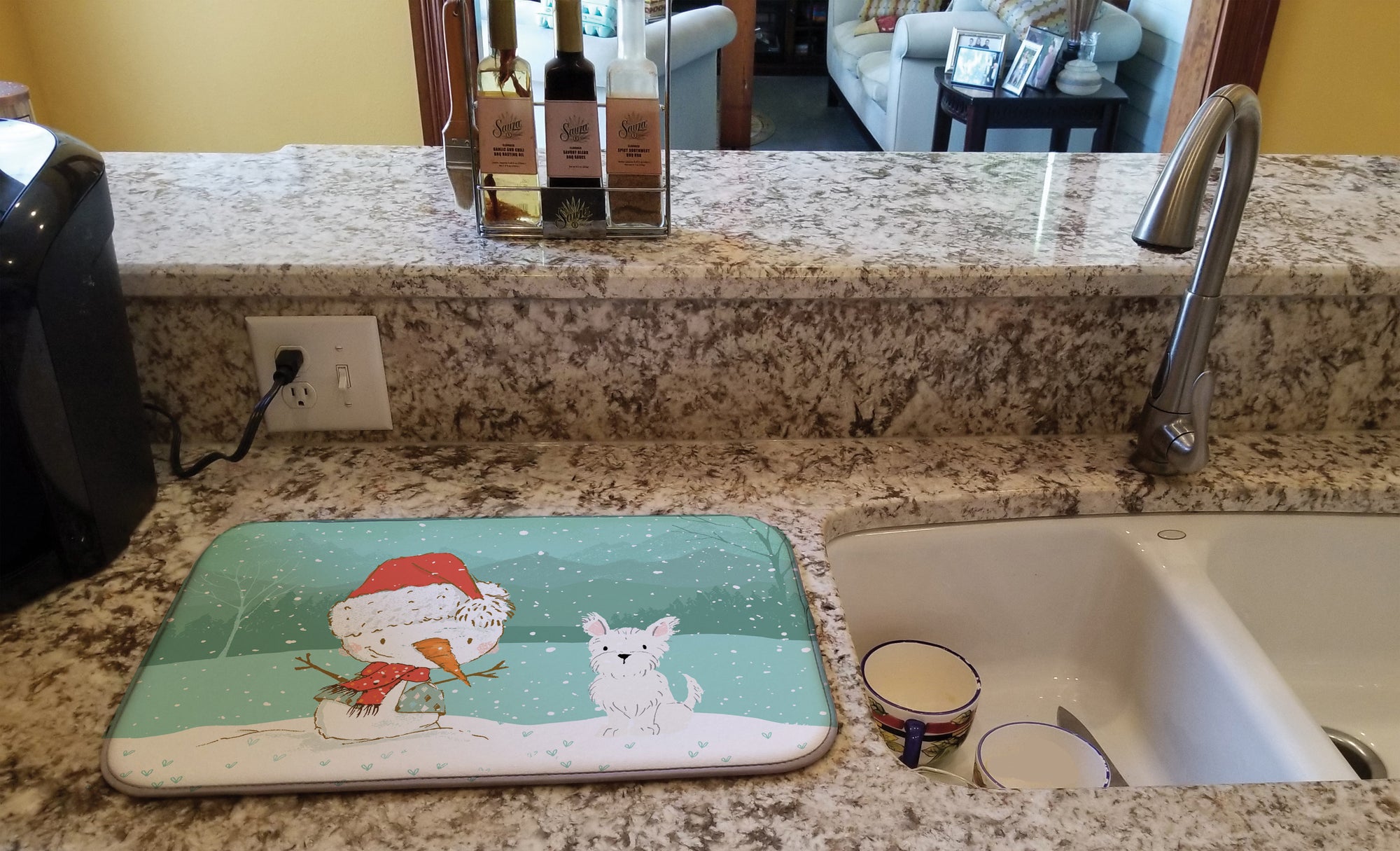 Westie Terrier Snowman Christmas Dish Drying Mat CK2097DDM