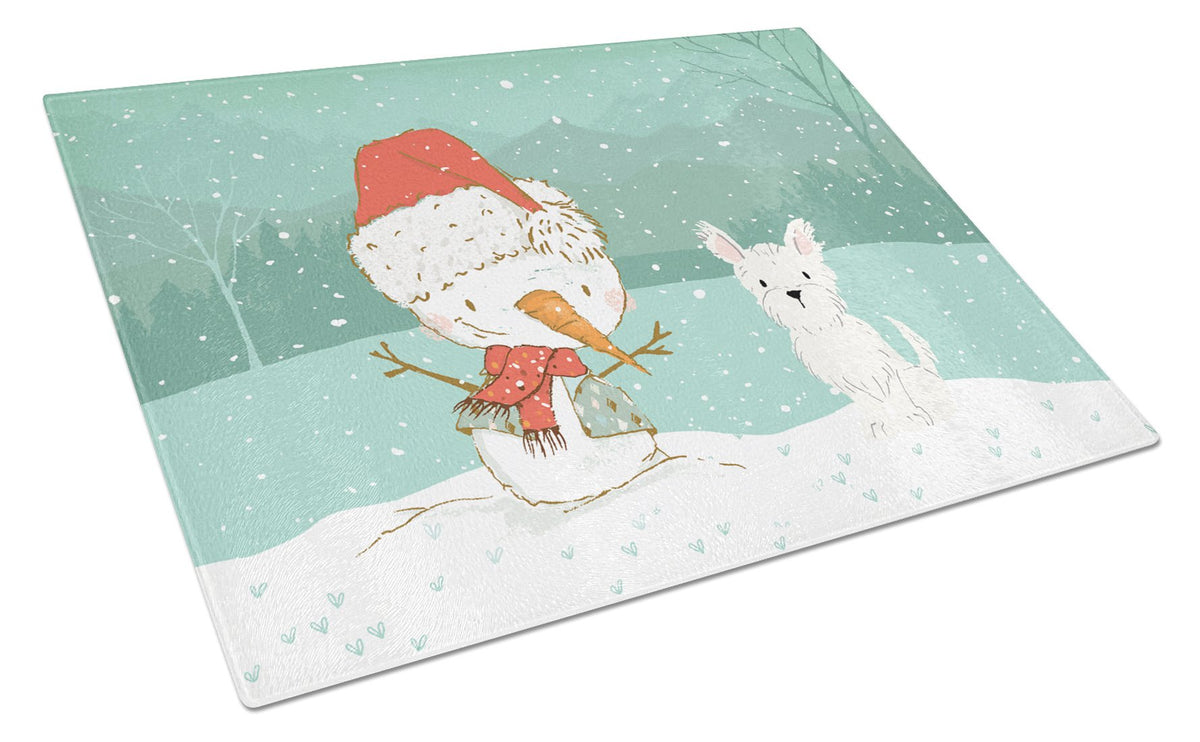 Westie Terrier Snowman Christmas Glass Cutting Board Large CK2097LCB by Caroline&#39;s Treasures