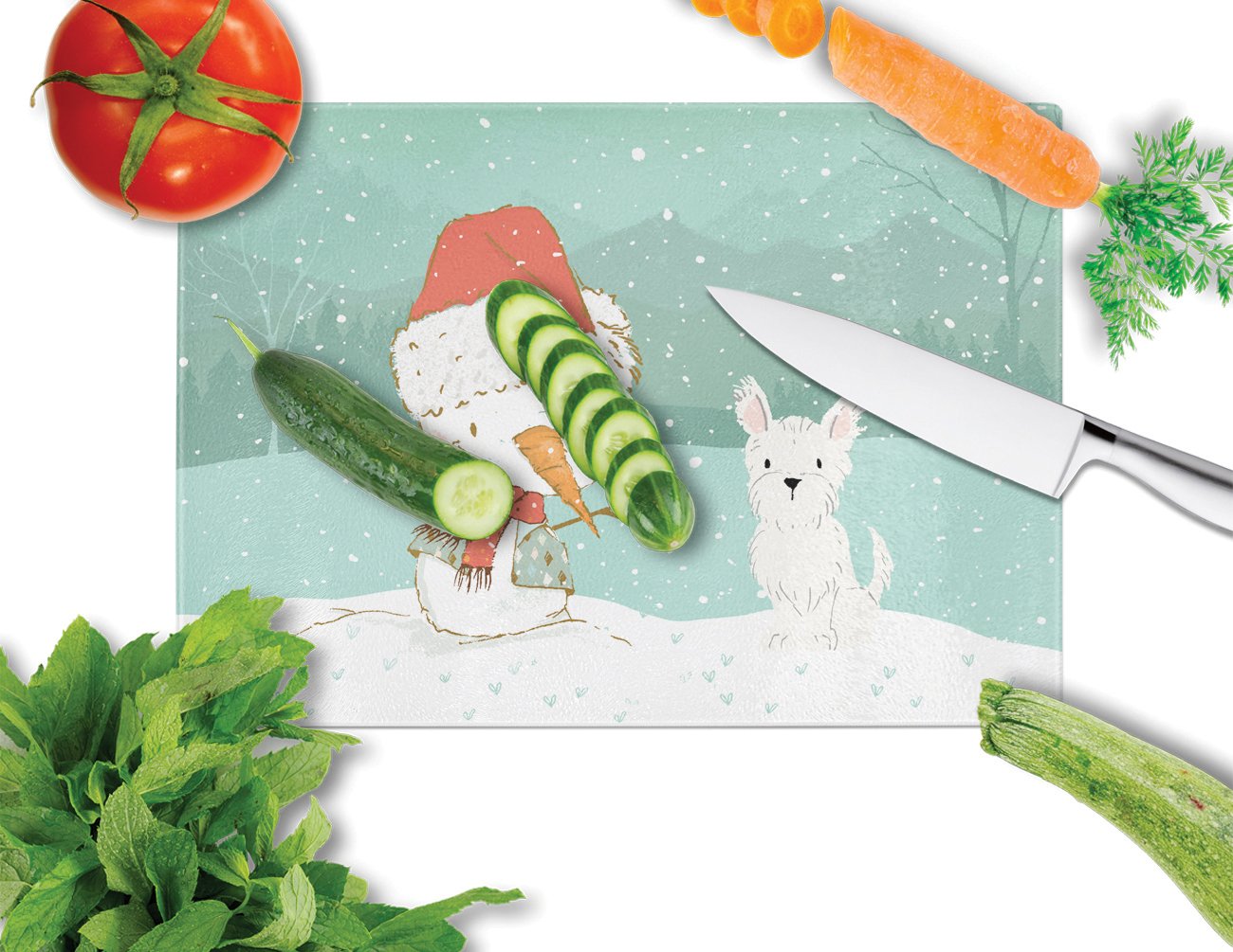 Westie Terrier Snowman Christmas Glass Cutting Board Large CK2097LCB by Caroline's Treasures