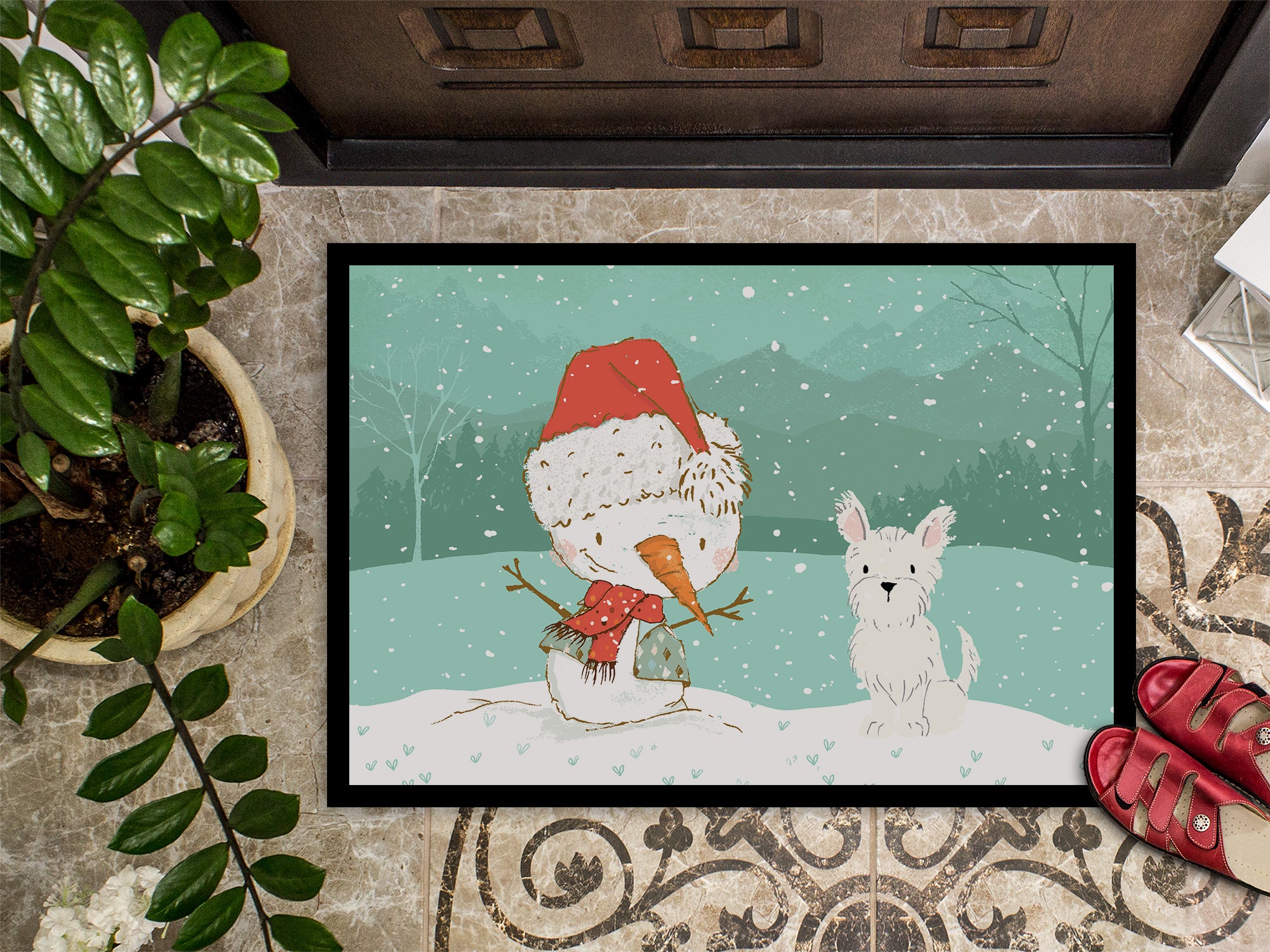 Westie Terrier Snowman Christmas Indoor or Outdoor Mat 18x27 CK2097MAT - the-store.com