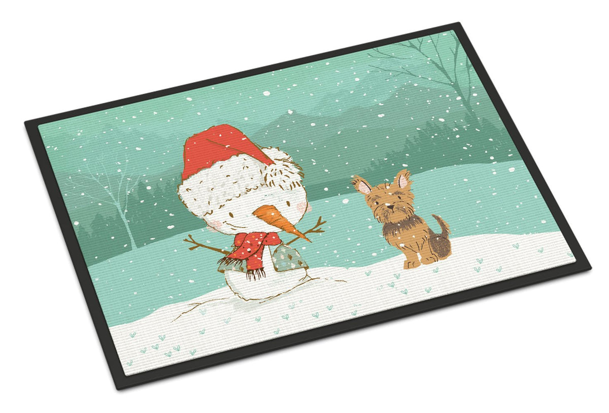 Yorkie Cropped Ears Snowman Christmas Indoor or Outdoor Mat 24x36 CK2098JMAT by Caroline&#39;s Treasures