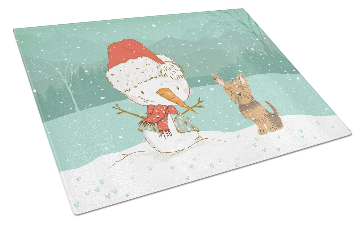 Yorkie Cropped Ears Snowman Christmas Glass Cutting Board Large CK2098LCB by Caroline&#39;s Treasures