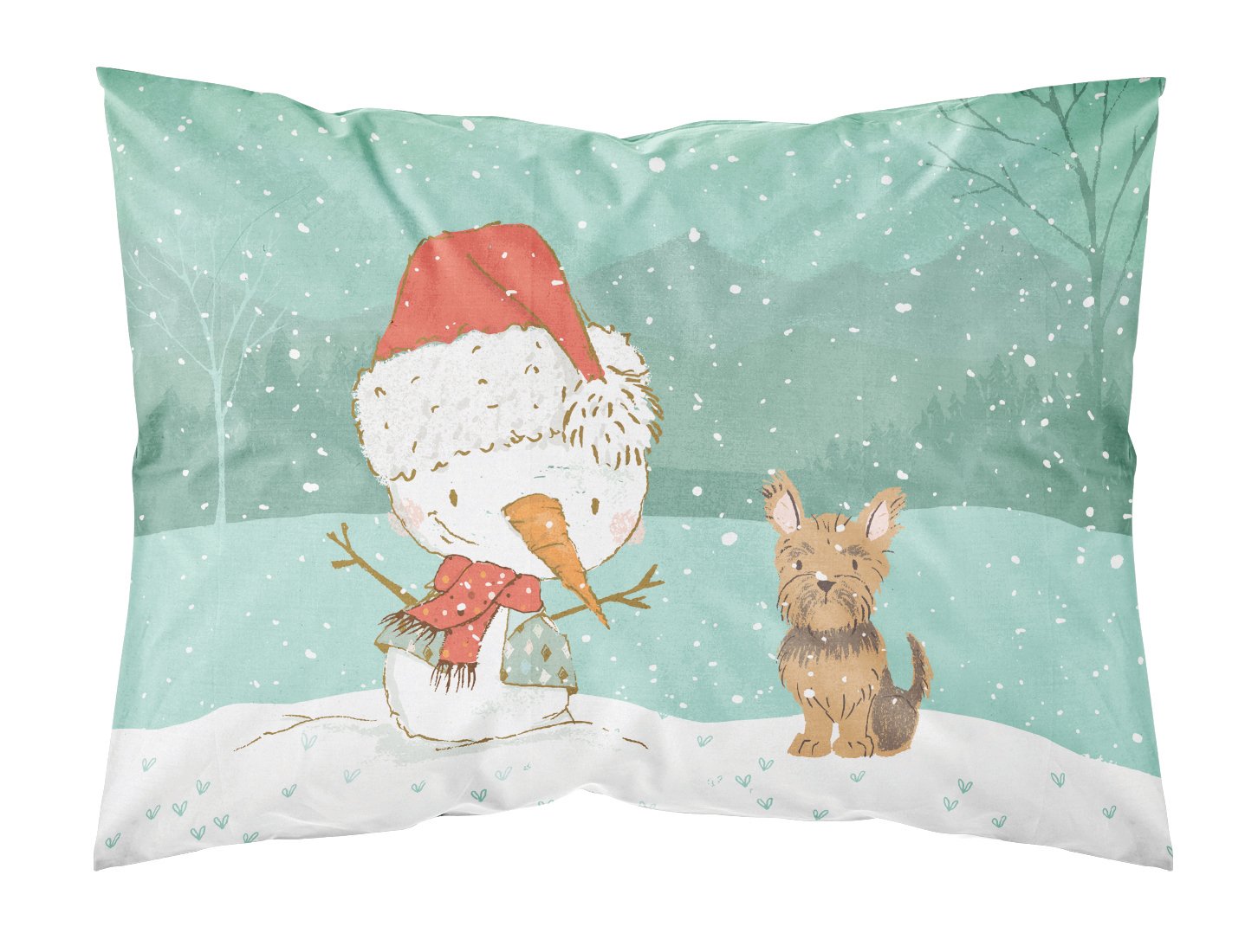 Yorkie Cropped Ears Snowman Christmas Fabric Standard Pillowcase CK2098PILLOWCASE by Caroline's Treasures