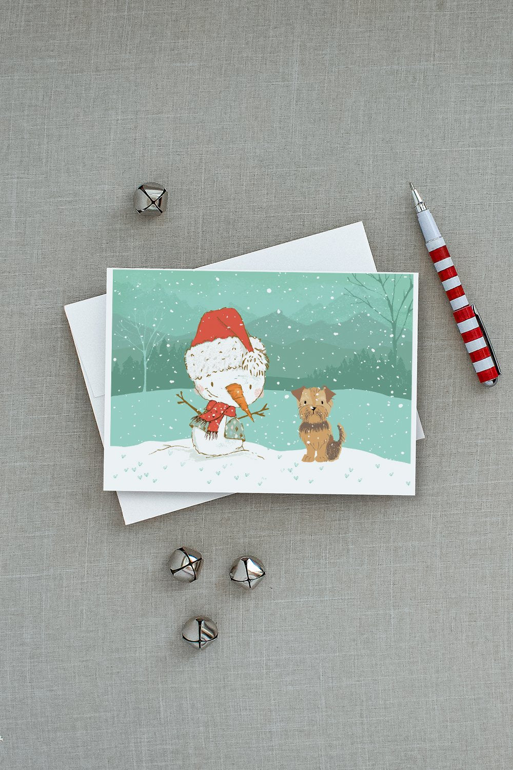 Yorkie Natural Ears Snowman Christmas Greeting Cards and Envelopes Pack of 8 - the-store.com
