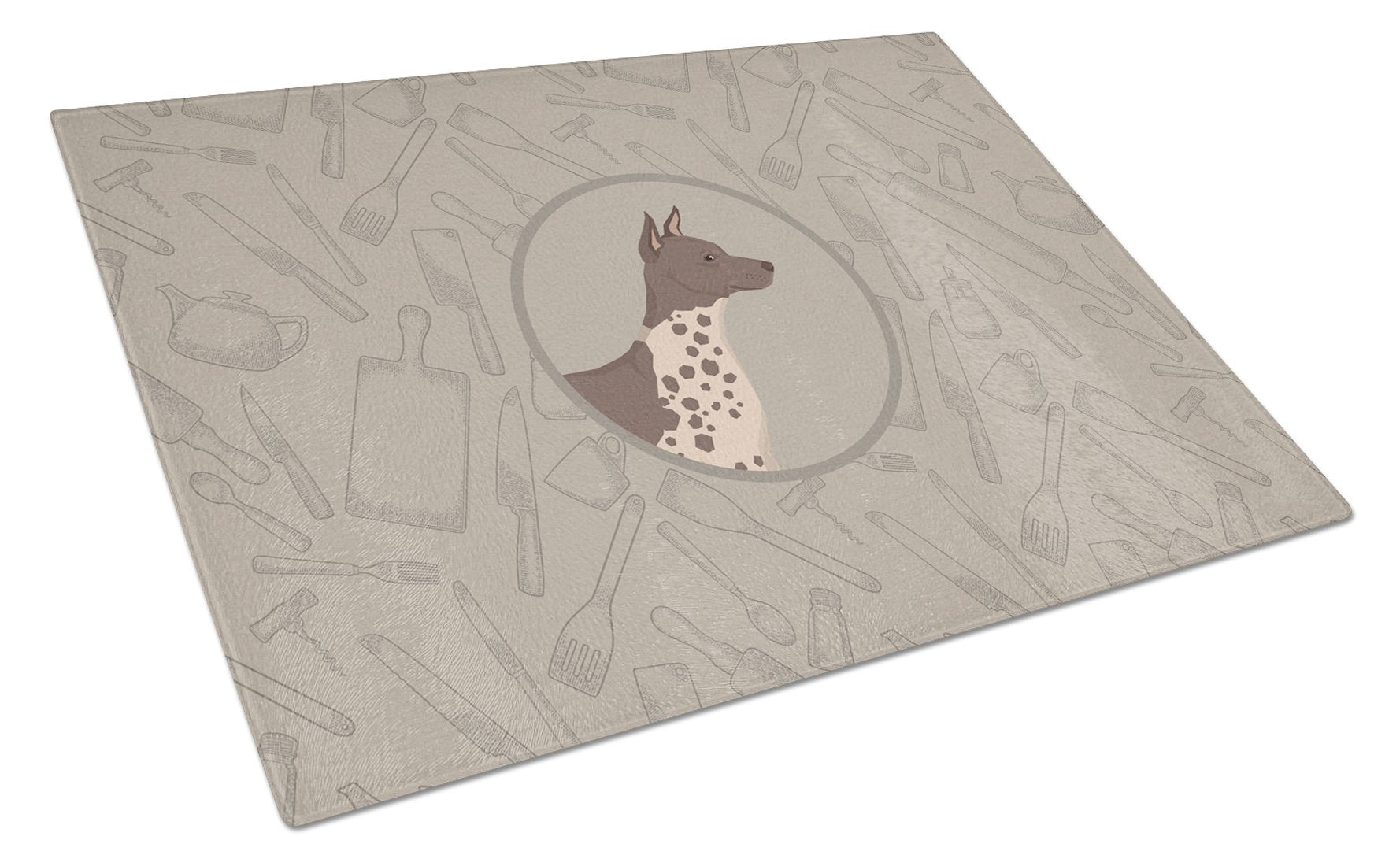 American Hairless Terrier In the Kitchen Glass Cutting Board Large CK2161LCB by Caroline's Treasures