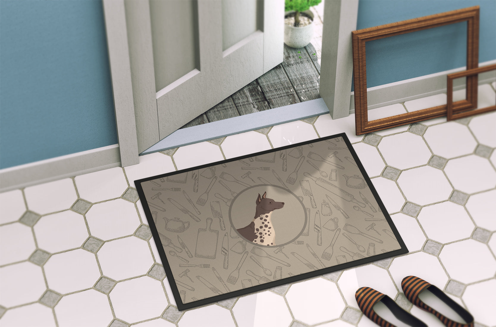 American Hairless Terrier In the Kitchen Indoor or Outdoor Mat 18x27 CK2161MAT - the-store.com