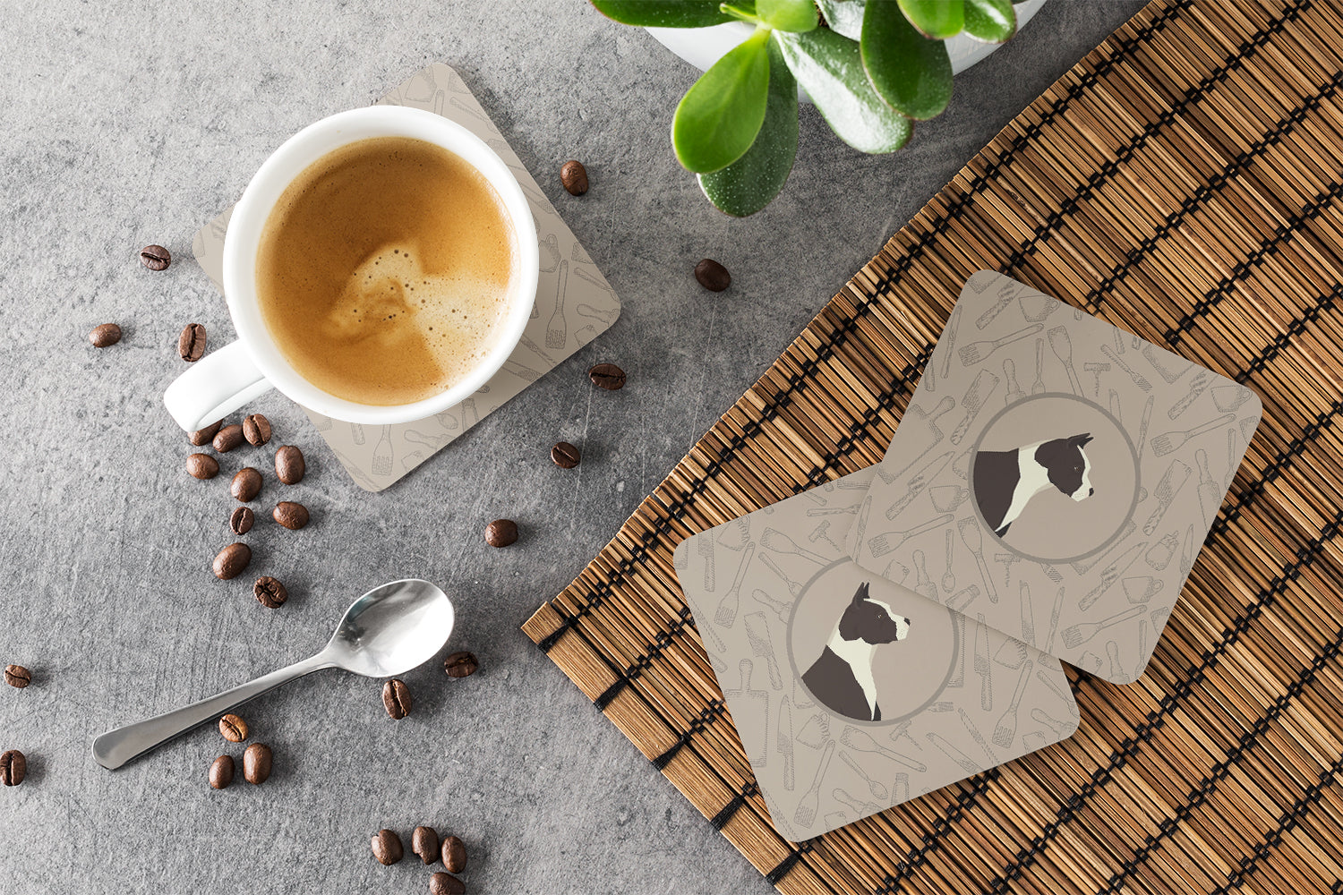 American Staffordshire Terrier In the Kitchen Foam Coaster Set of 4 CK2162FC - the-store.com