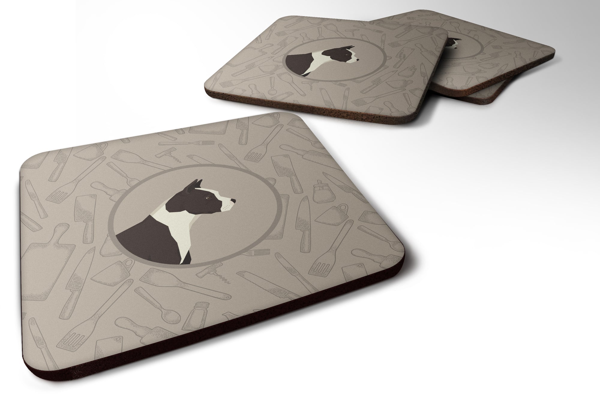 American Staffordshire Terrier In the Kitchen Foam Coaster Set of 4 CK2162FC - the-store.com