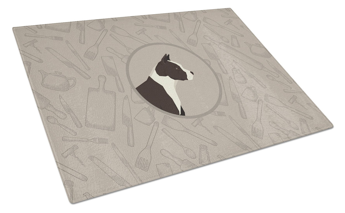 American Staffordshire Terrier In the Kitchen Glass Cutting Board Large CK2162LCB by Caroline&#39;s Treasures