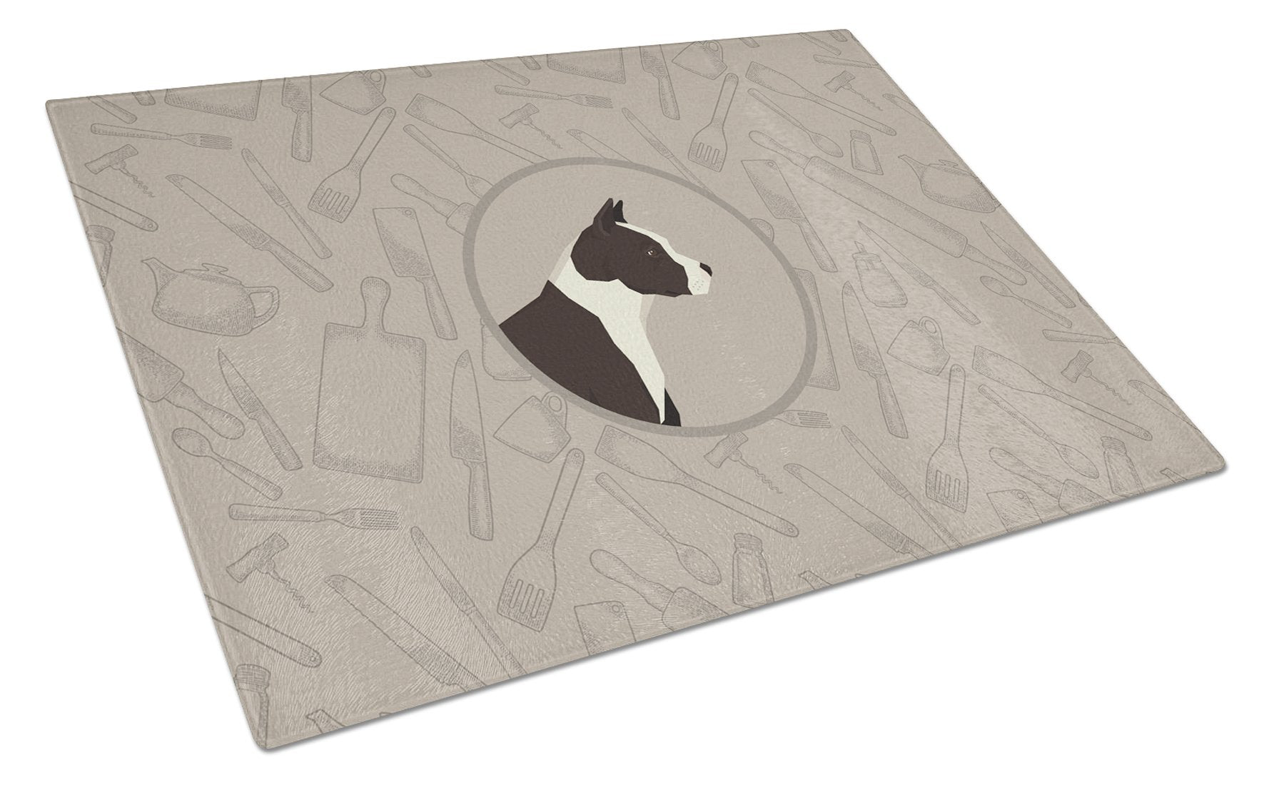 American Staffordshire Terrier In the Kitchen Glass Cutting Board Large CK2162LCB by Caroline's Treasures