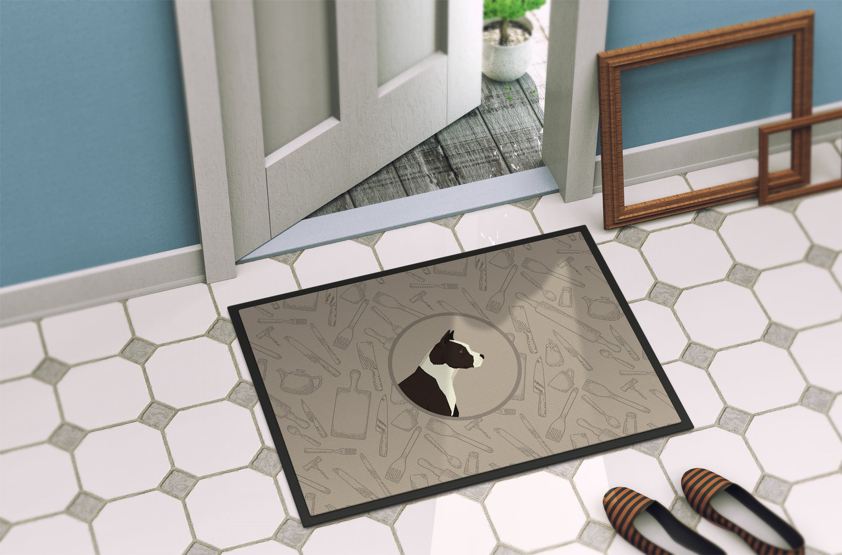 American Staffordshire Terrier In the Kitchen Indoor or Outdoor Mat 18x27 CK2162MAT - the-store.com