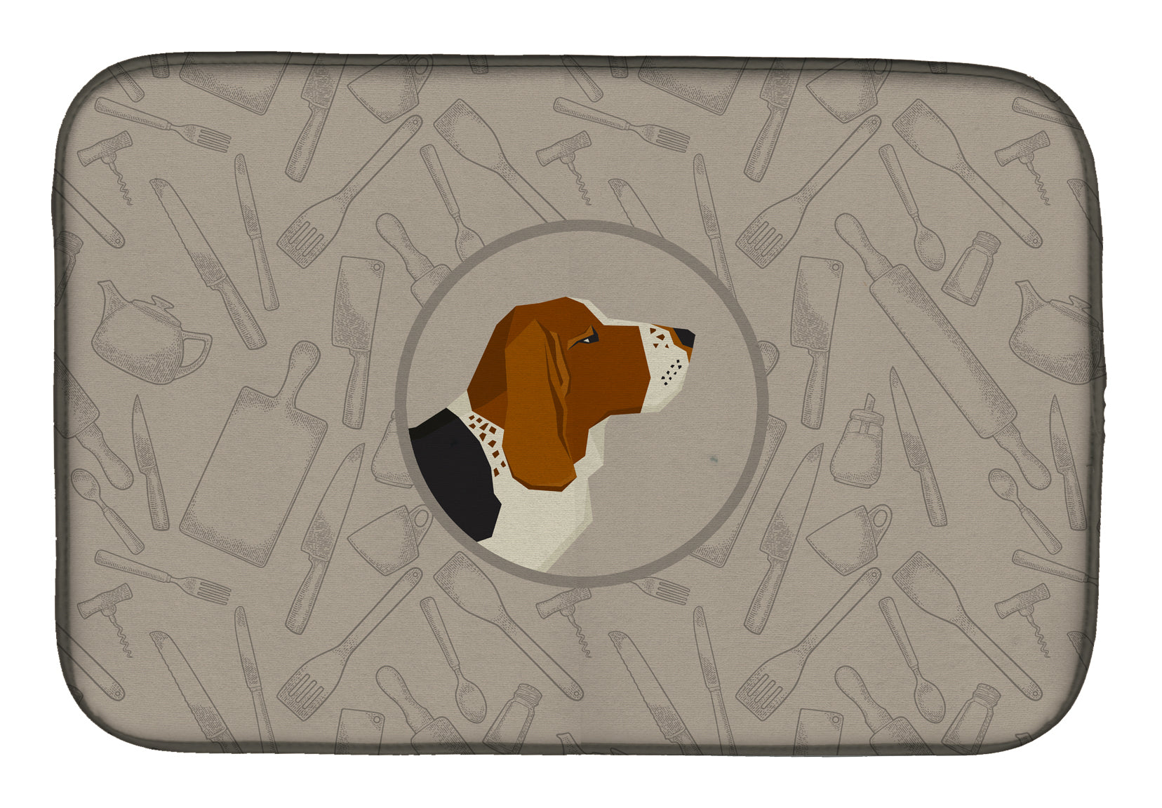 Basset Hound In the Kitchen Dish Drying Mat CK2165DDM  the-store.com.