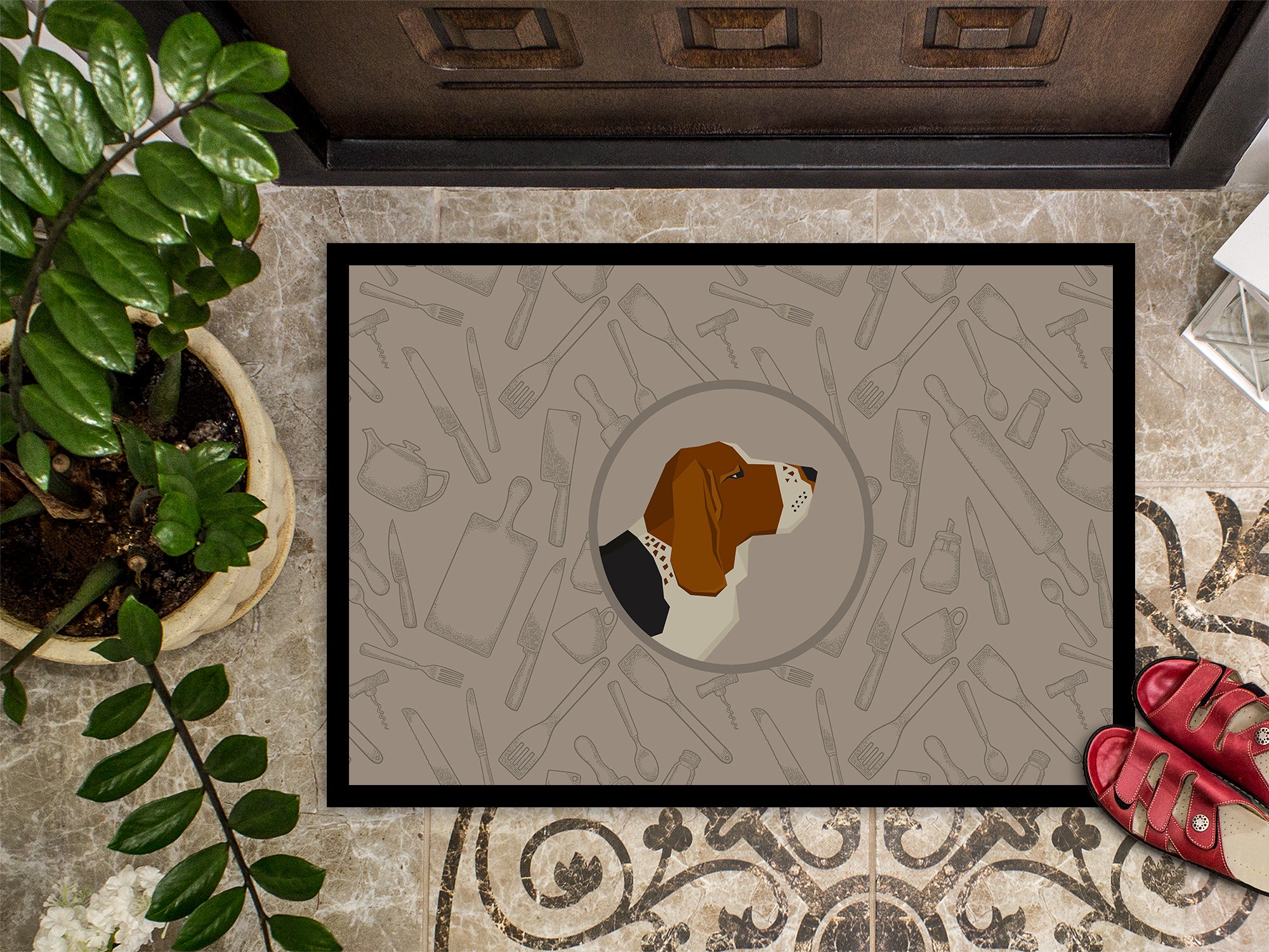 Basset Hound In the Kitchen Indoor or Outdoor Mat 18x27 CK2165MAT - the-store.com