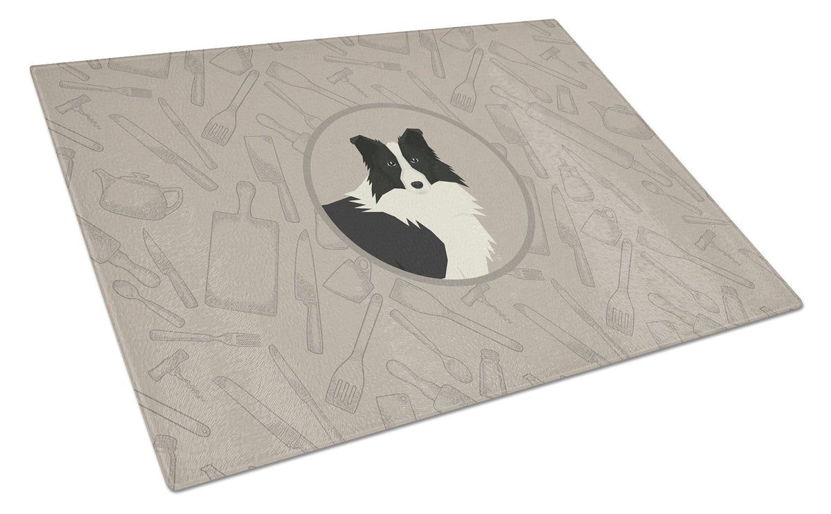 Border Collie In the Kitchen Glass Cutting Board Large CK2169LCB by Caroline&#39;s Treasures