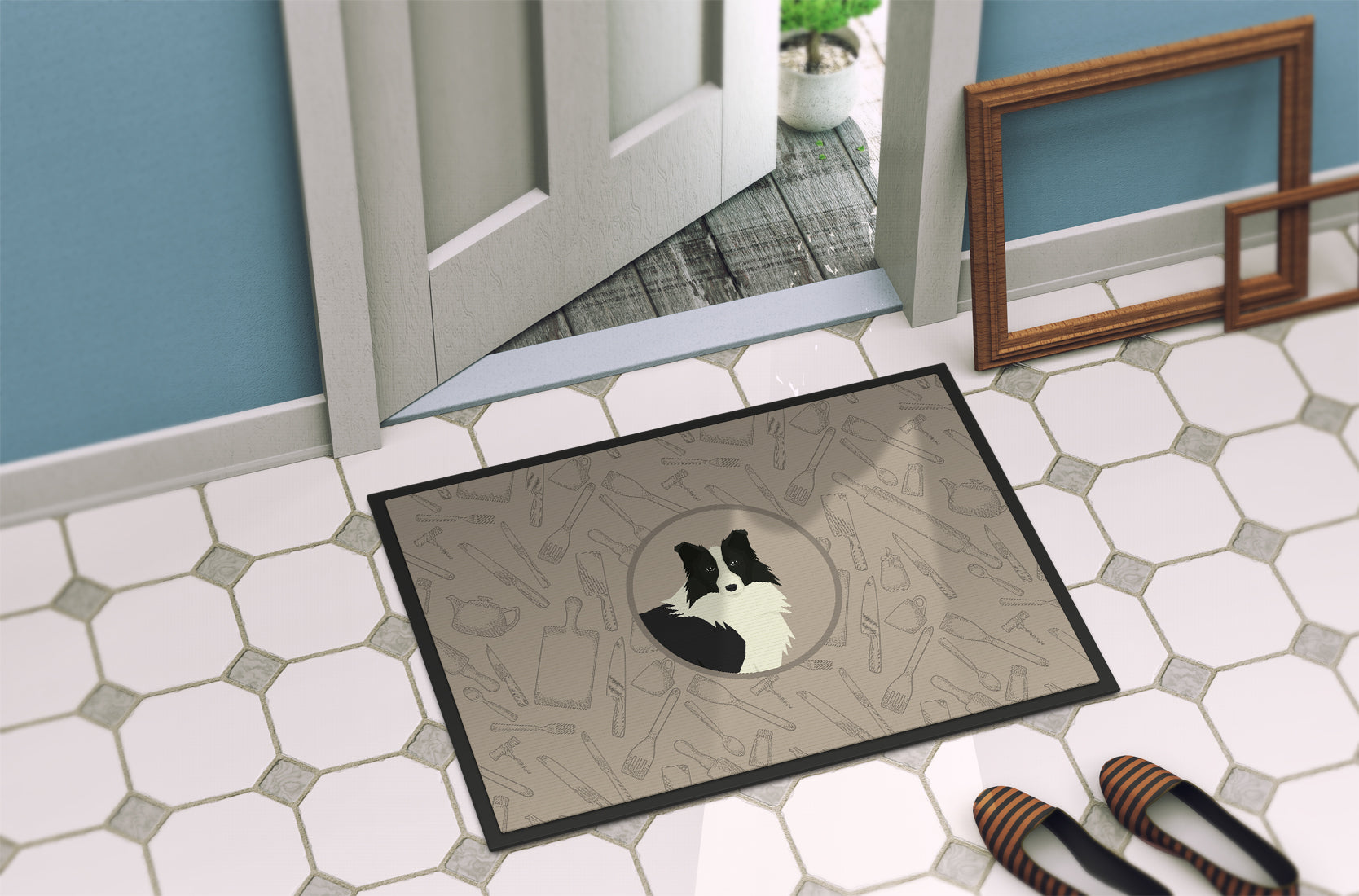 Border Collie In the Kitchen Indoor or Outdoor Mat 18x27 CK2169MAT - the-store.com