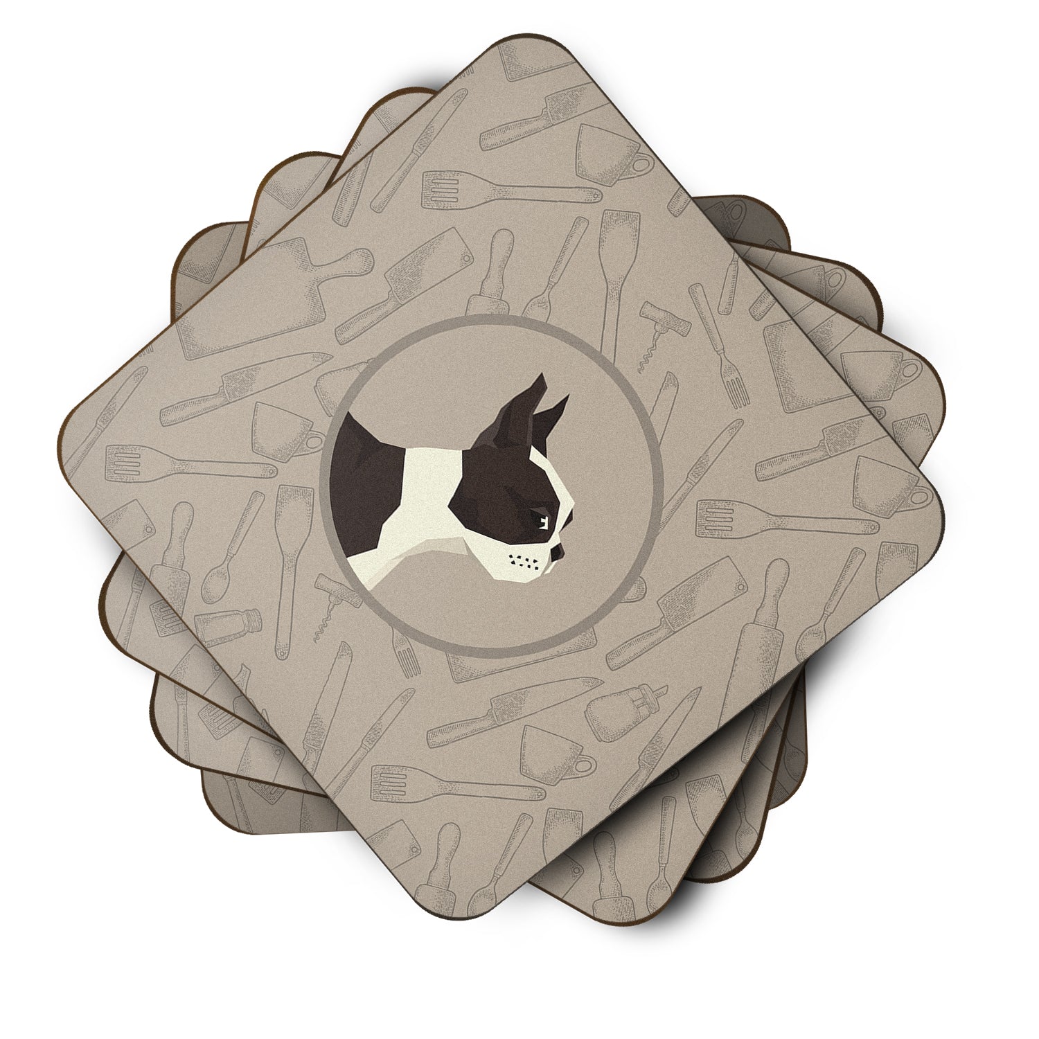 Boston Terrier In the Kitchen Foam Coaster Set of 4 CK2172FC - the-store.com