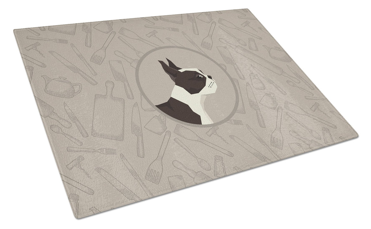 Boston Terrier In the Kitchen Glass Cutting Board Large CK2172LCB by Caroline&#39;s Treasures
