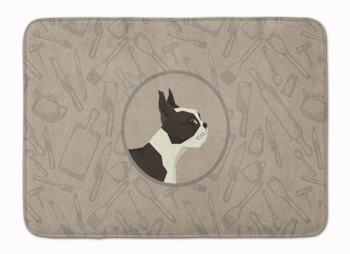 Boston Terrier In the Kitchen Machine Washable Memory Foam Mat CK2172RUG - the-store.com