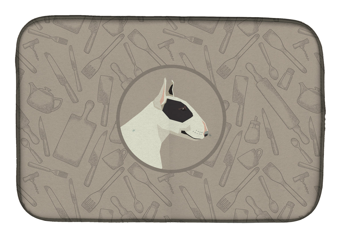 Black and White Bull Terrier In the Kitchen Dish Drying Mat CK2174DDM  the-store.com.