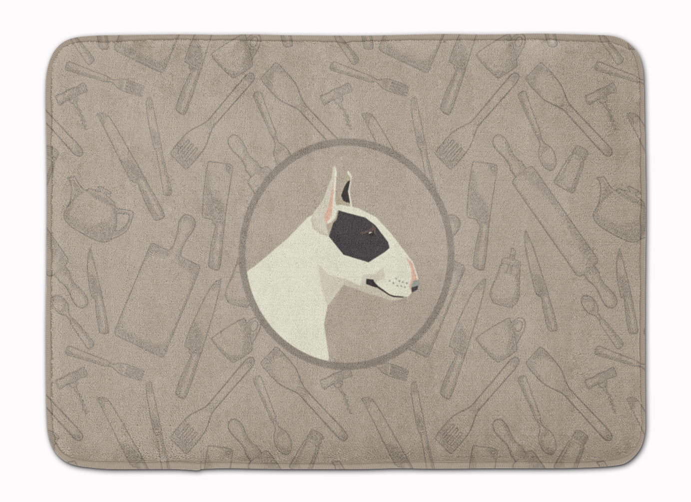 Black and White Bull Terrier In the Kitchen Machine Washable Memory Foam Mat CK2174RUG - the-store.com