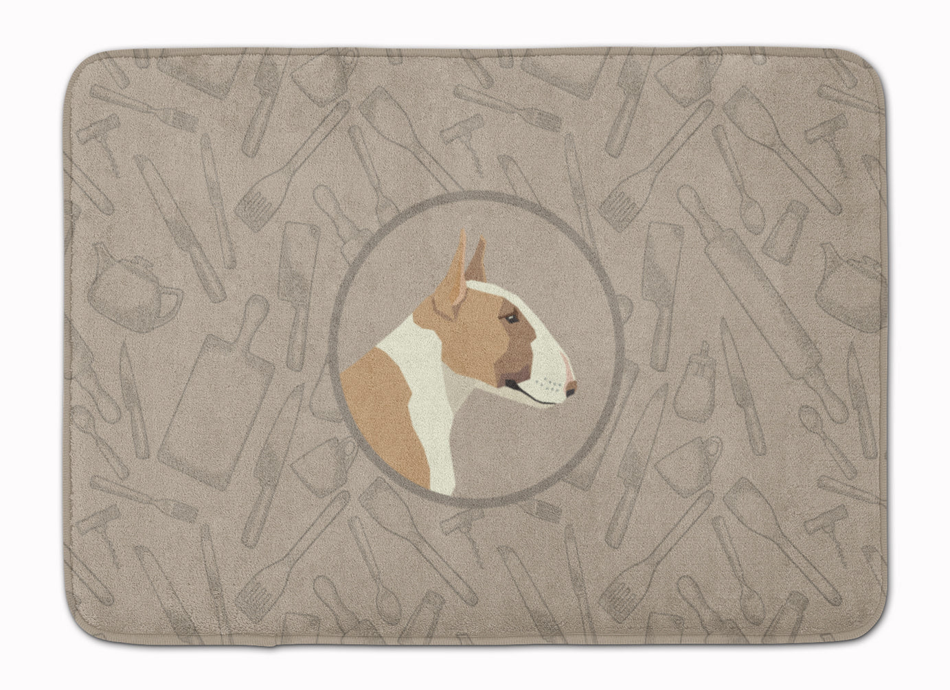 Fawn and White Bull Terrier In the Kitchen Machine Washable Memory Foam Mat CK2175RUG - the-store.com