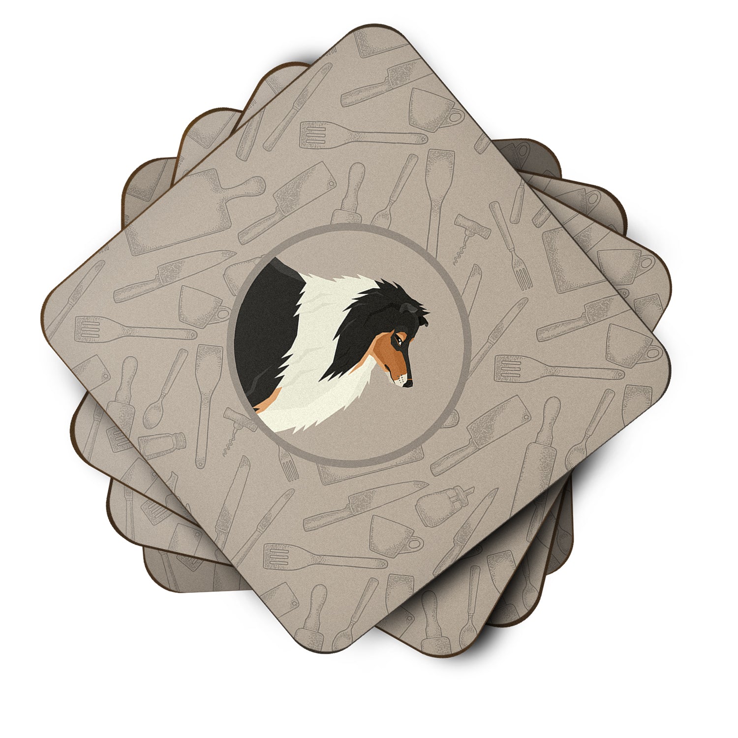 Collie In the Kitchen Foam Coaster Set of 4 CK2179FC - the-store.com