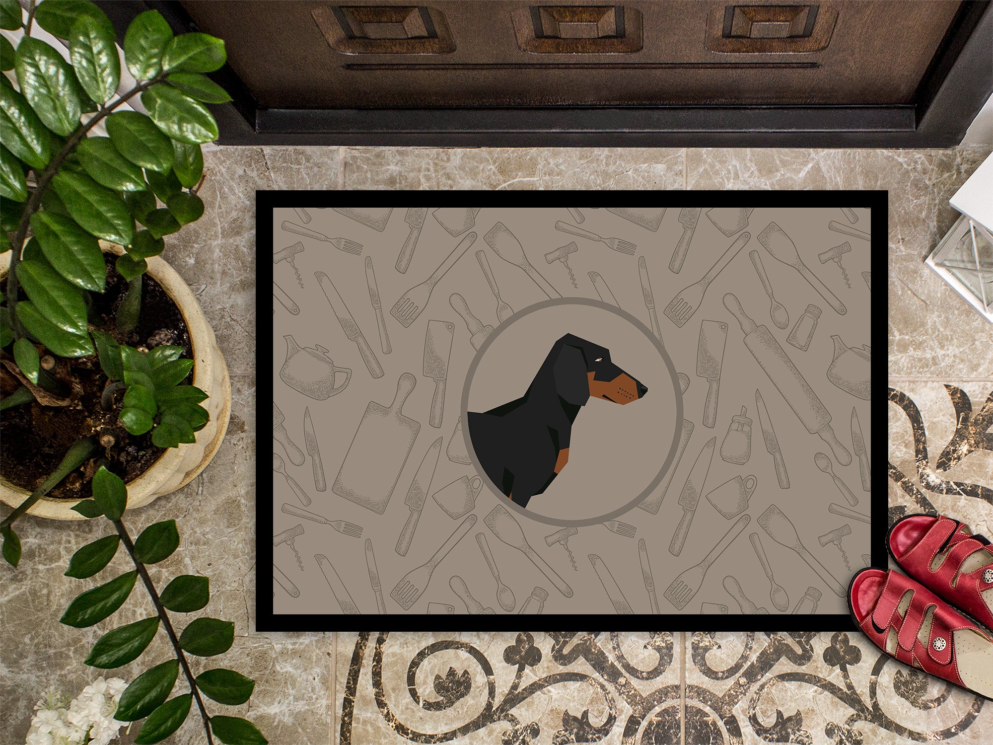 Dachshund In the Kitchen Indoor or Outdoor Mat 18x27 CK2180MAT - the-store.com