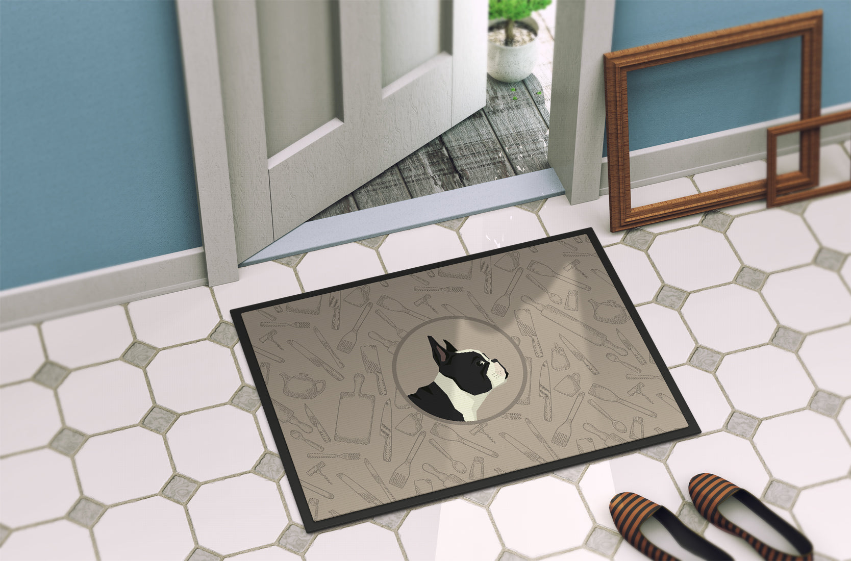French Bulldog In the Kitchen Indoor or Outdoor Mat 18x27 CK2186MAT - the-store.com