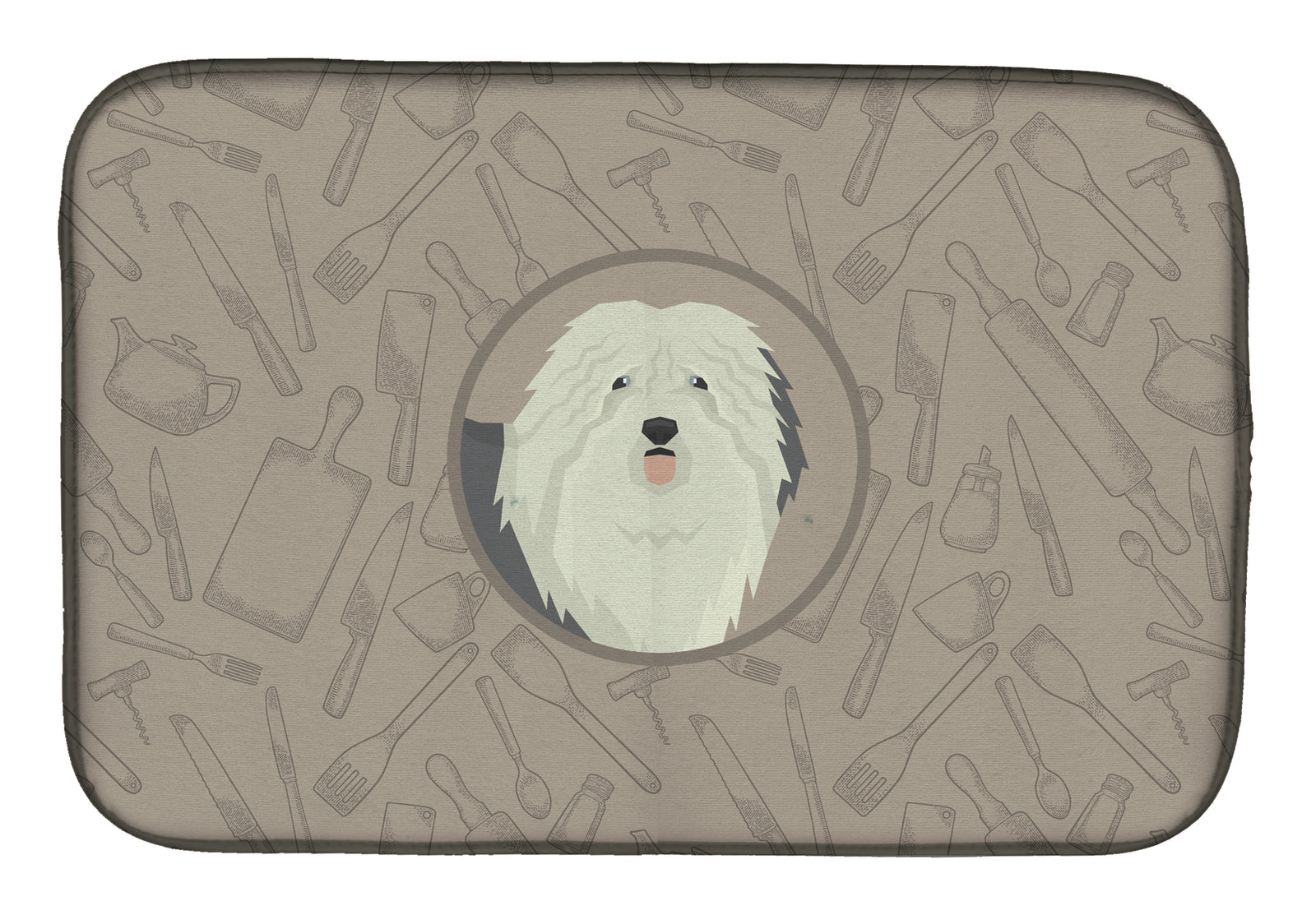 Old English Sheepdog In the Kitchen Dish Drying Mat CK2199DDM  the-store.com.