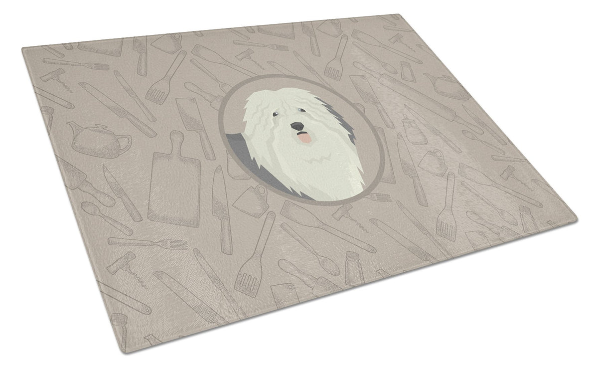 Old English Sheepdog In the Kitchen Glass Cutting Board Large CK2199LCB by Caroline&#39;s Treasures