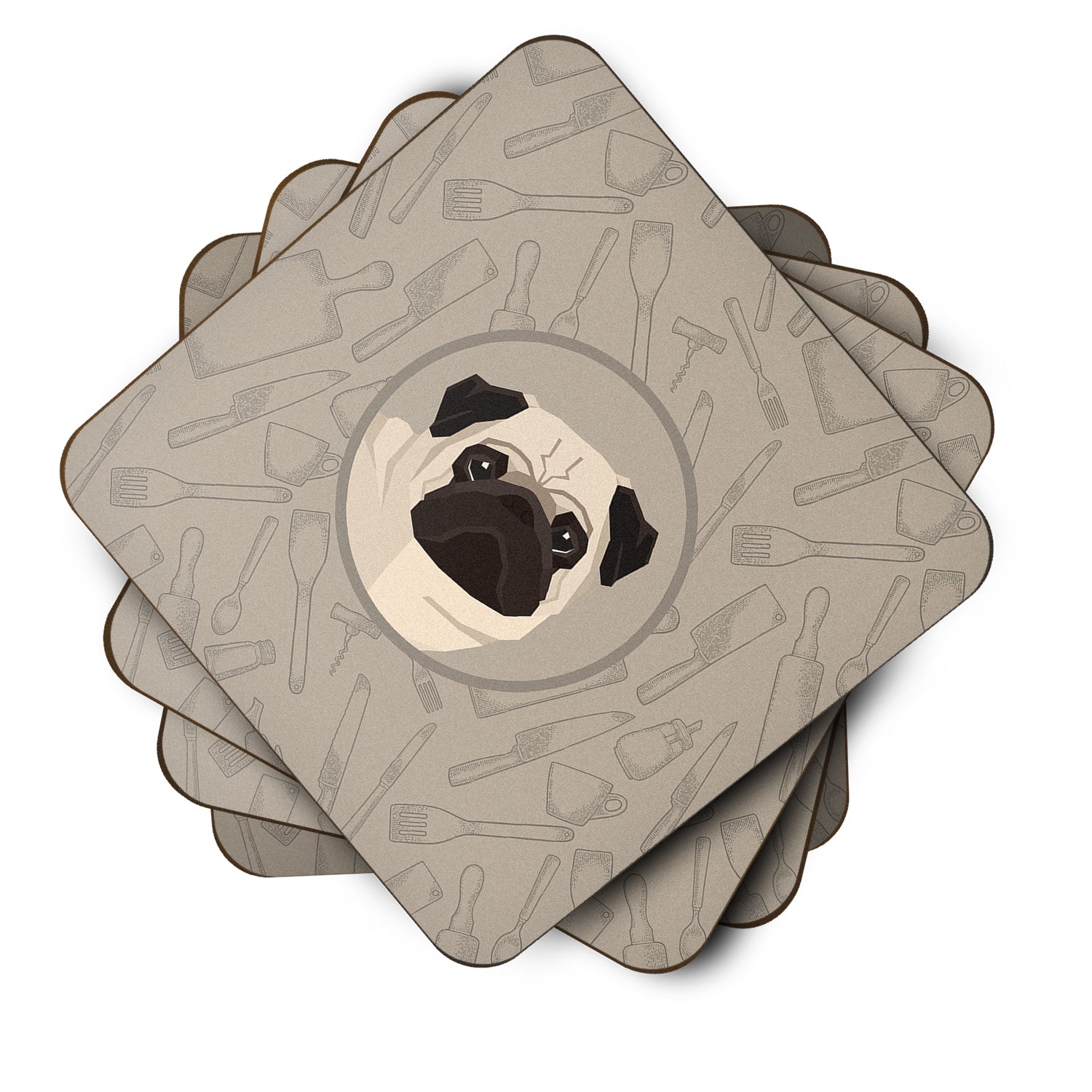 Pug In the Kitchen Foam Coaster Set of 4 CK2204FC - the-store.com