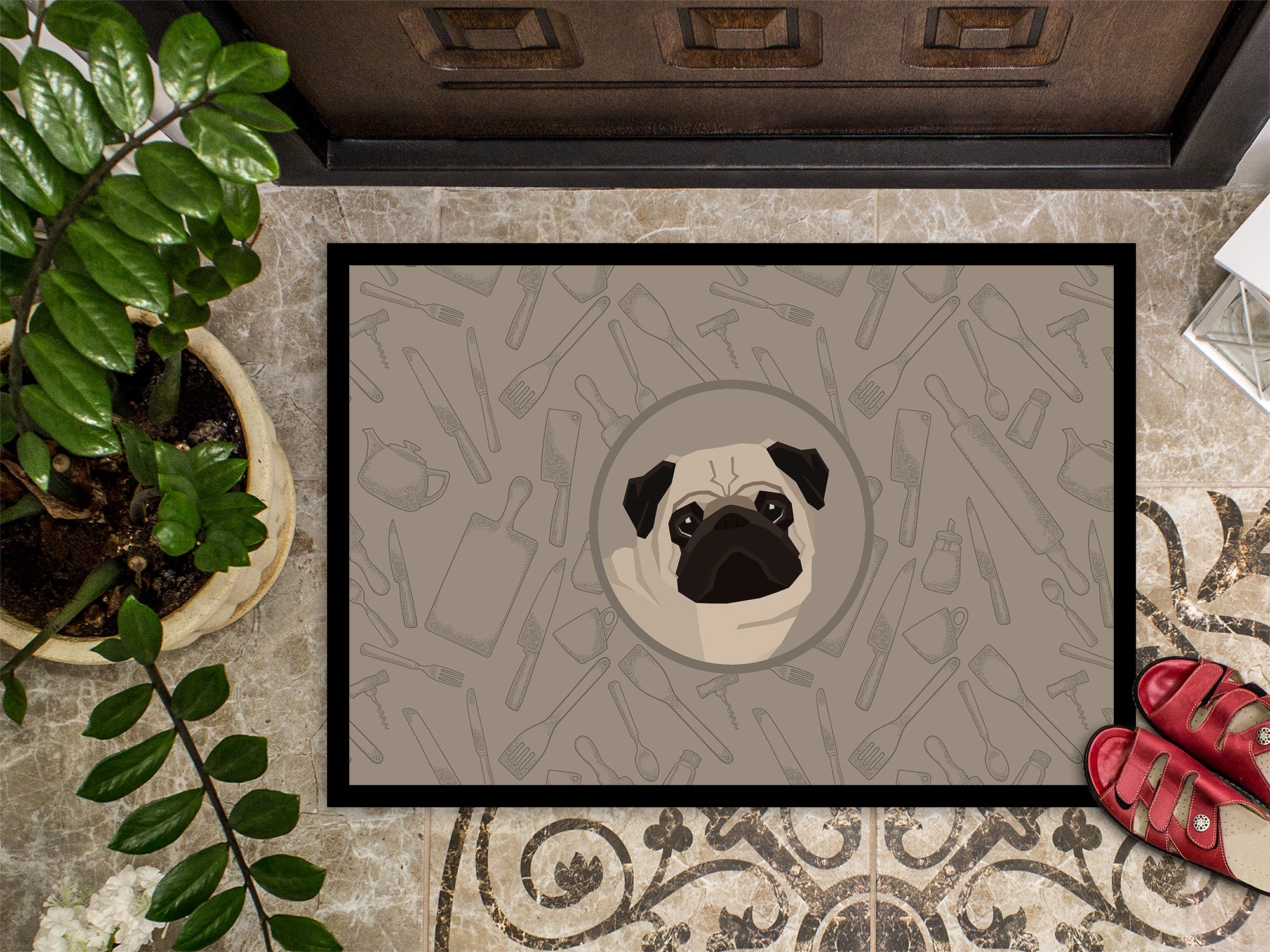Pug In the Kitchen Indoor or Outdoor Mat 18x27 CK2204MAT - the-store.com