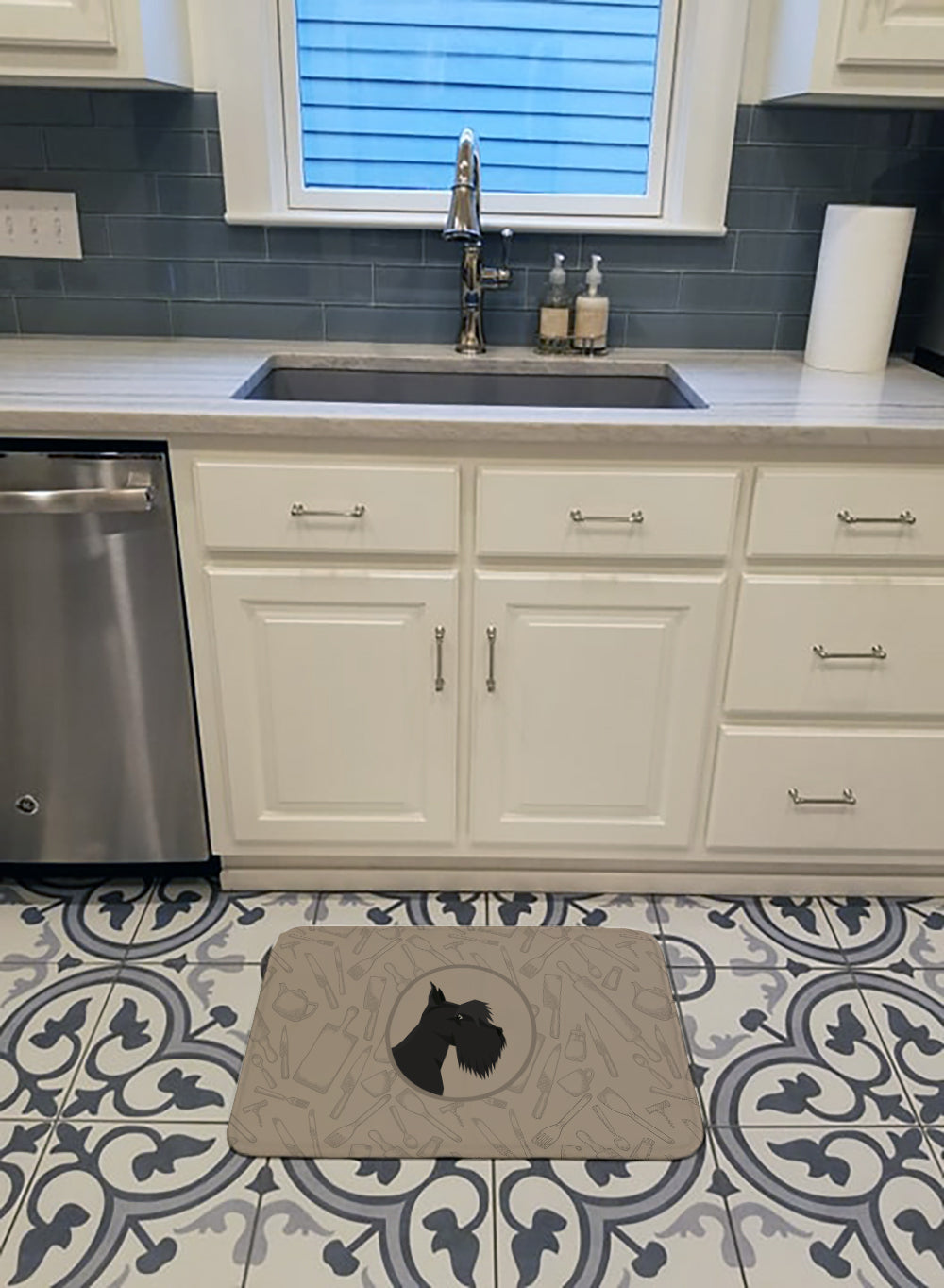 Scottish Terrier In the Kitchen Machine Washable Memory Foam Mat CK2207RUG - the-store.com